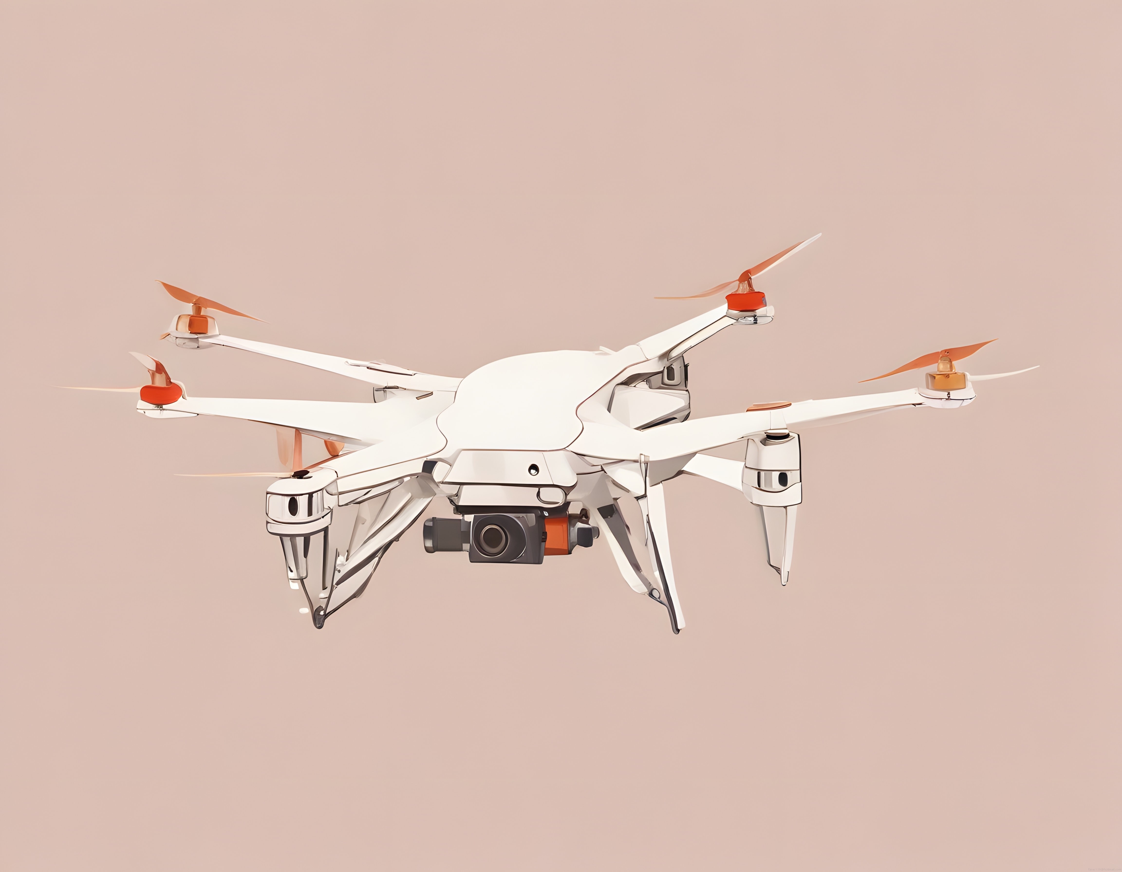 Beyaz altı pervaneli drone ve yerleşik kamera sisteminin stüdyo çekimi
