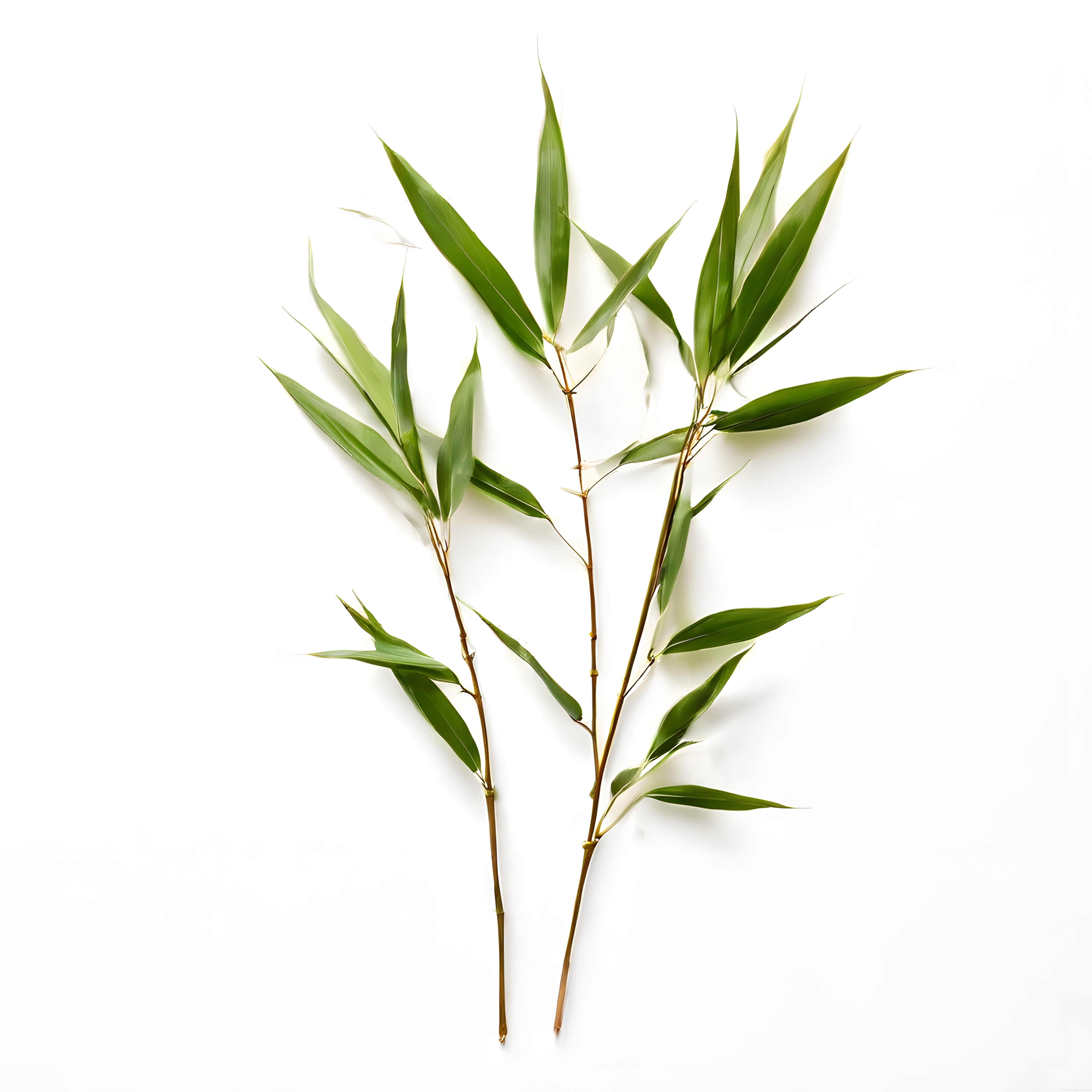 Beyaz Arka Plan Üzerinde İzole ve Minimalist Bambu Yaprakları ve İnce Dalları