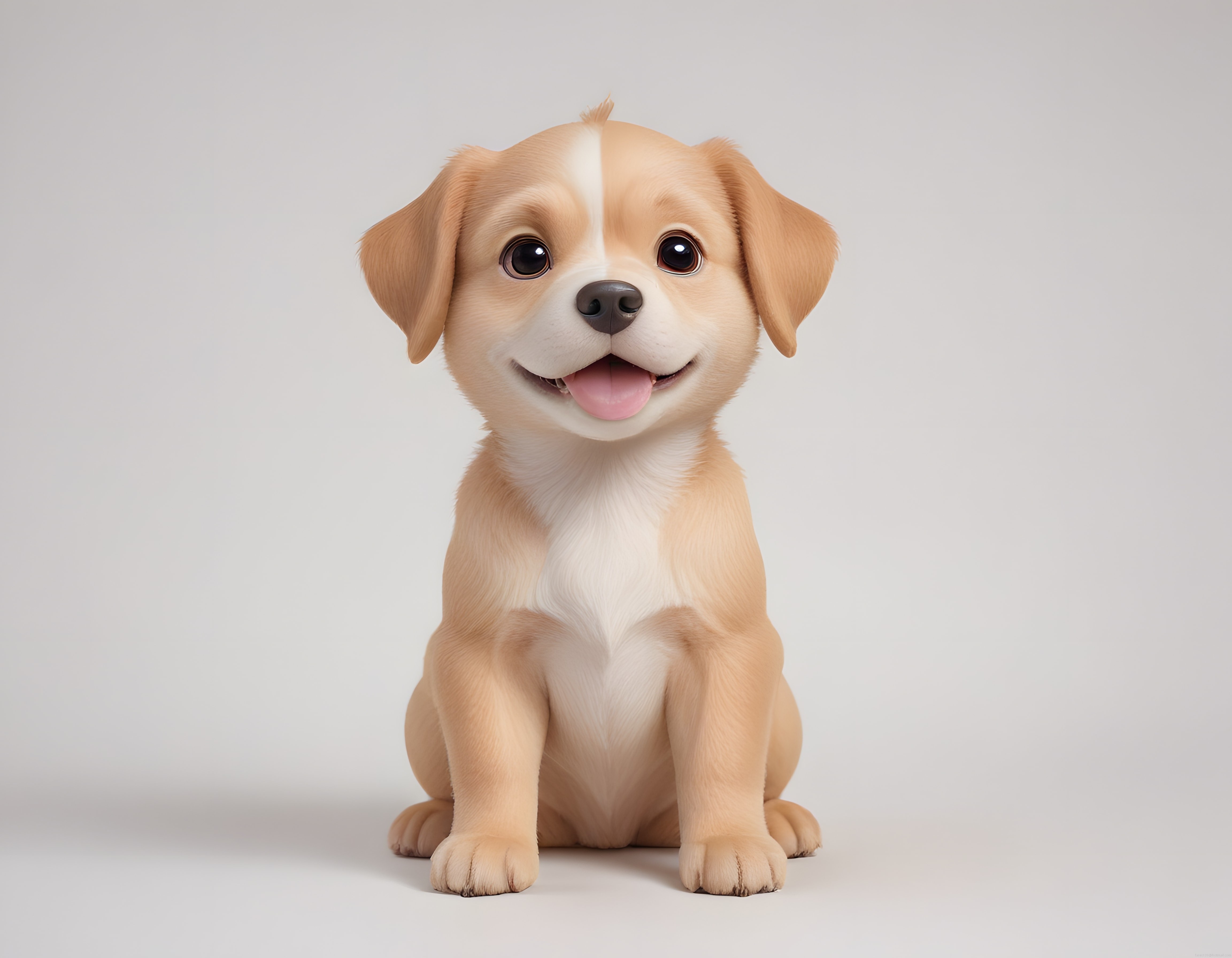 Beyaz arka plan üzerinde oturan neşeli sevimli yavru köpek portresi