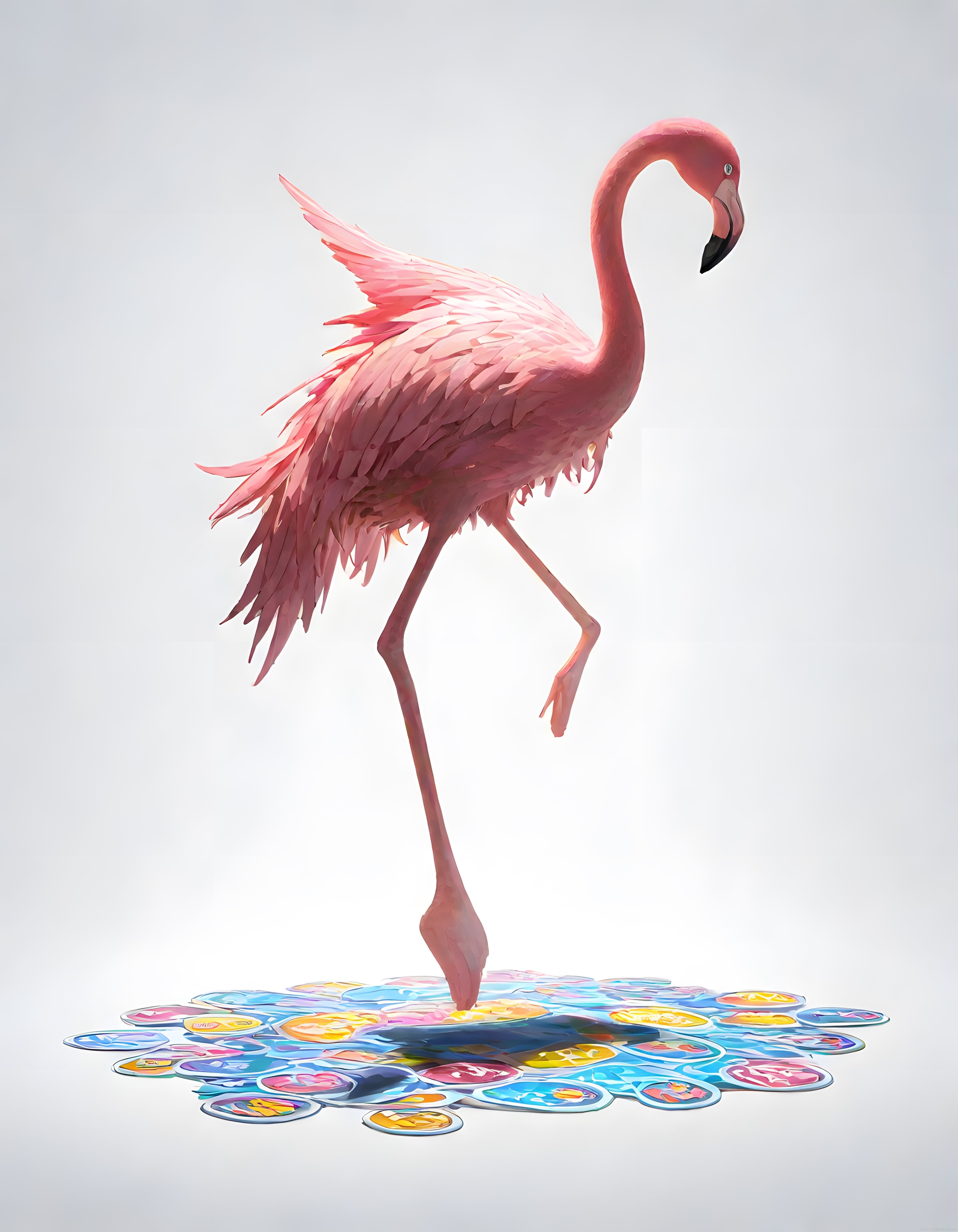Beyaz Arka Plan Üzerinde Tek Bacağında Duran Origami Stil Pembe Flamingo Beyaz Arka Plan Üzerinde Tek Bacağında Duran Origami Stil Pembe Flamingo