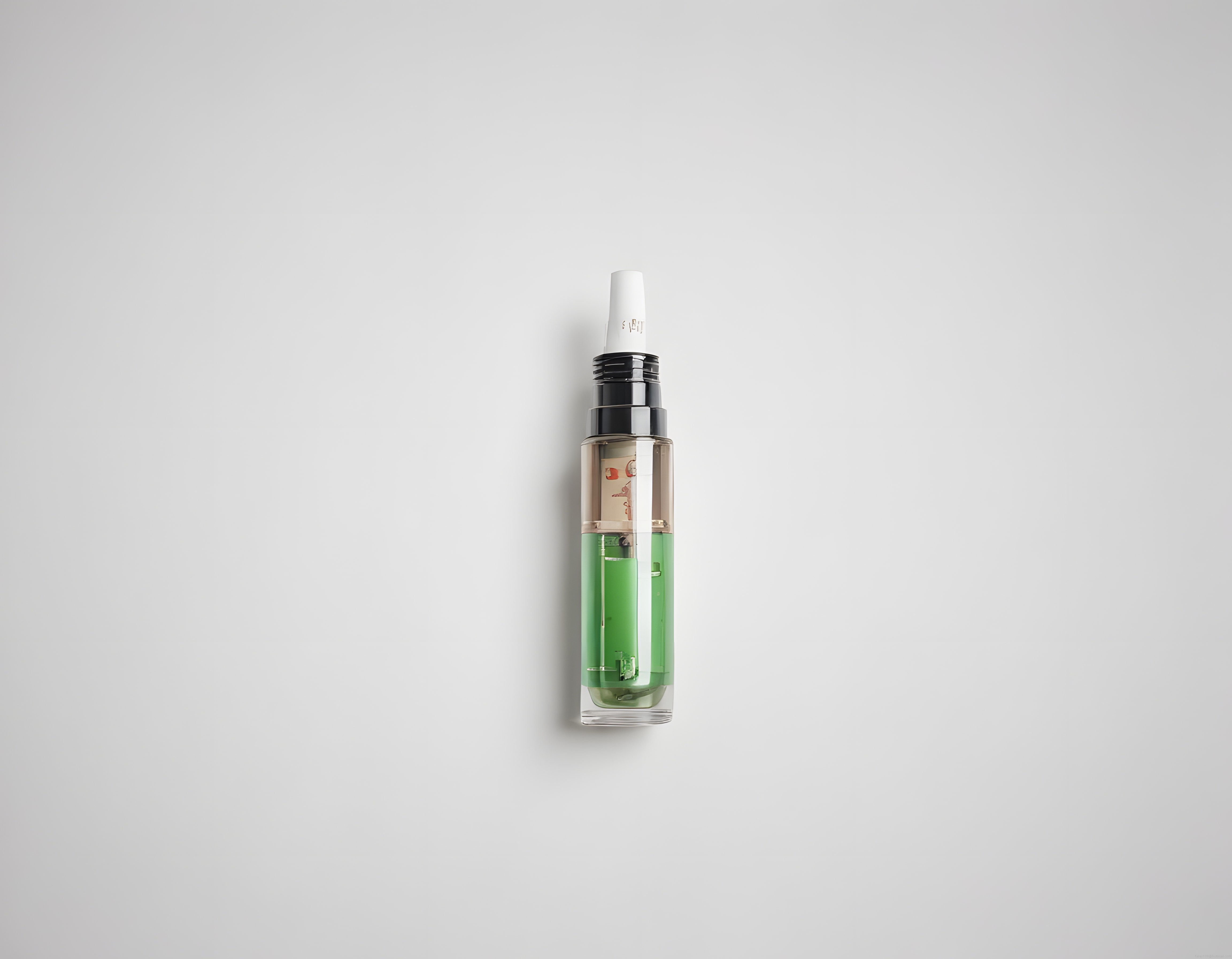 beyaz arka plan üzerinde yeşil likitli şeffaf vape pod mod cihazı