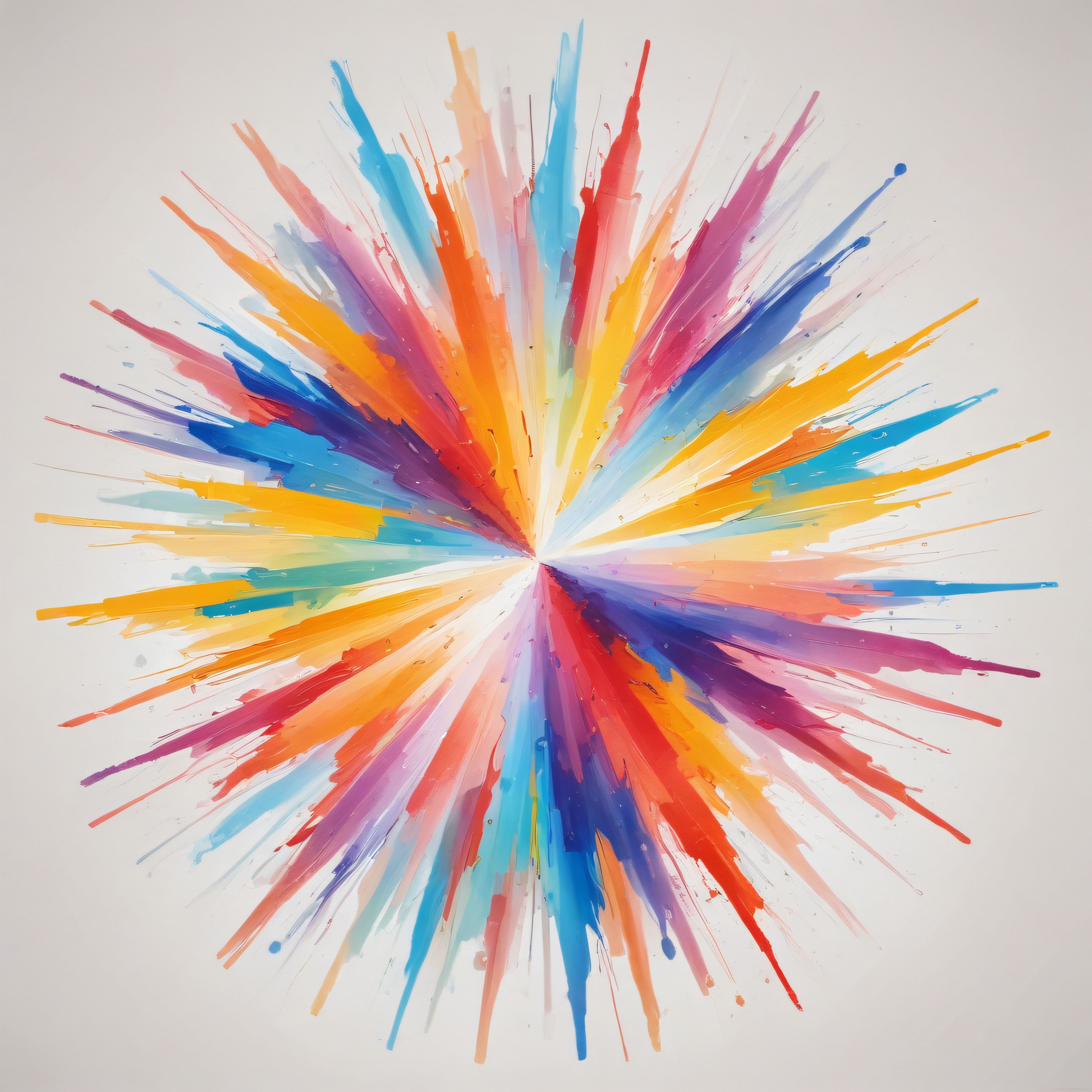 beyaz arka plan üzerine renkli soyut boya patlaması ve dokulu fırça darbeleri