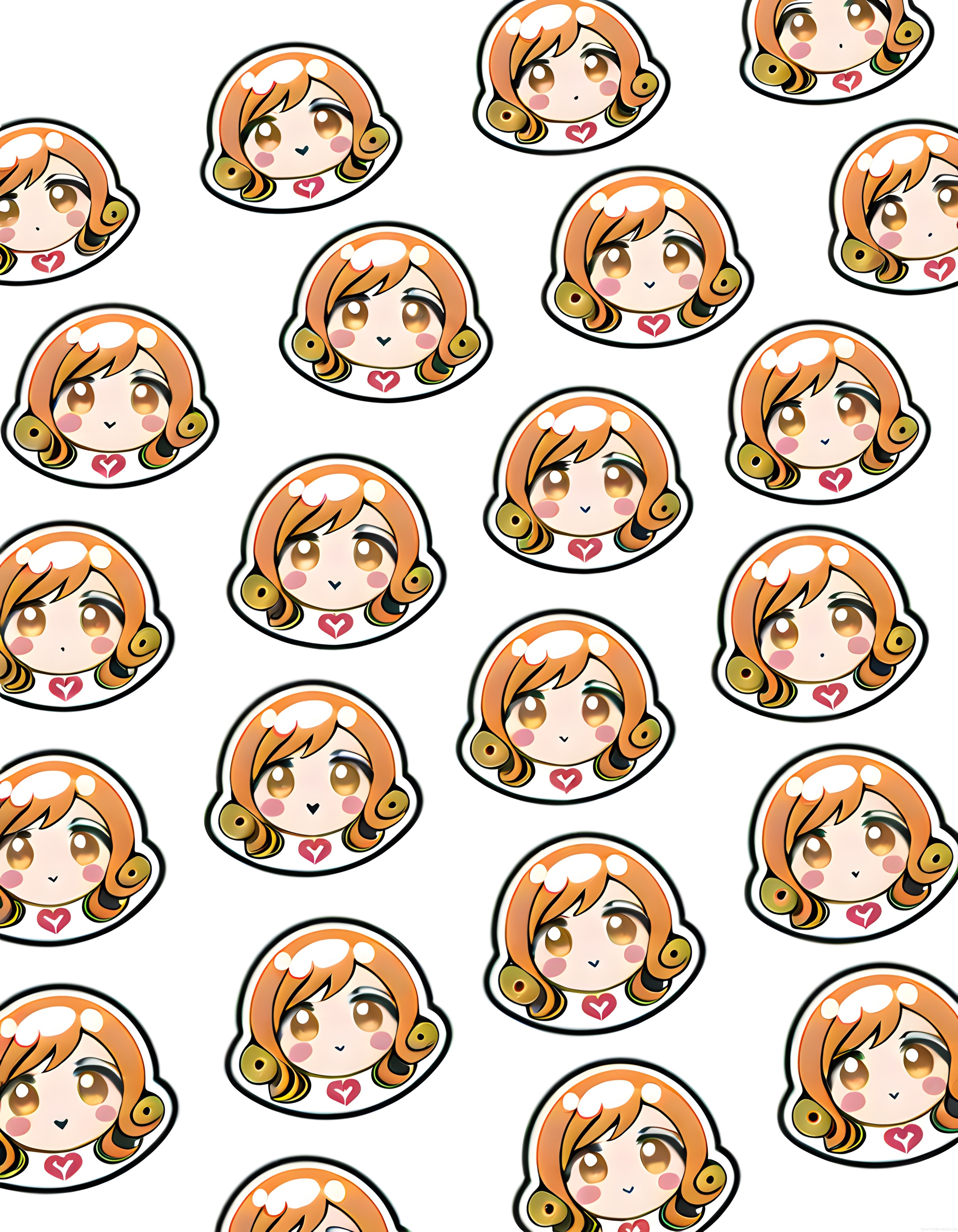 Beyaz arka plan üzerine yerleştirilmiş sevimli anime chibi kız sticker deseni