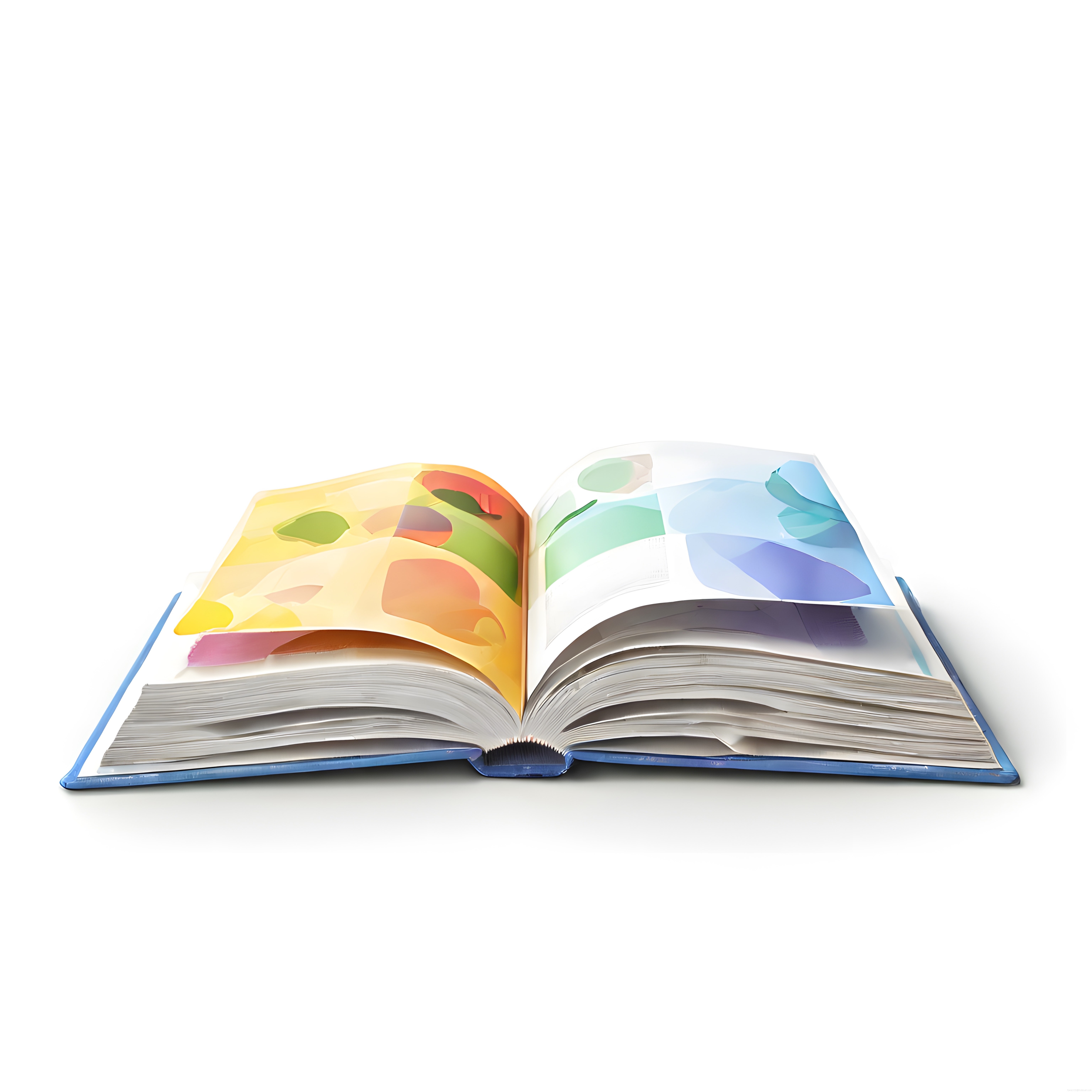 Beyaz Arka Planda Açık Mavi Kitap ve Renkli Soyut Yaprak Desenleri