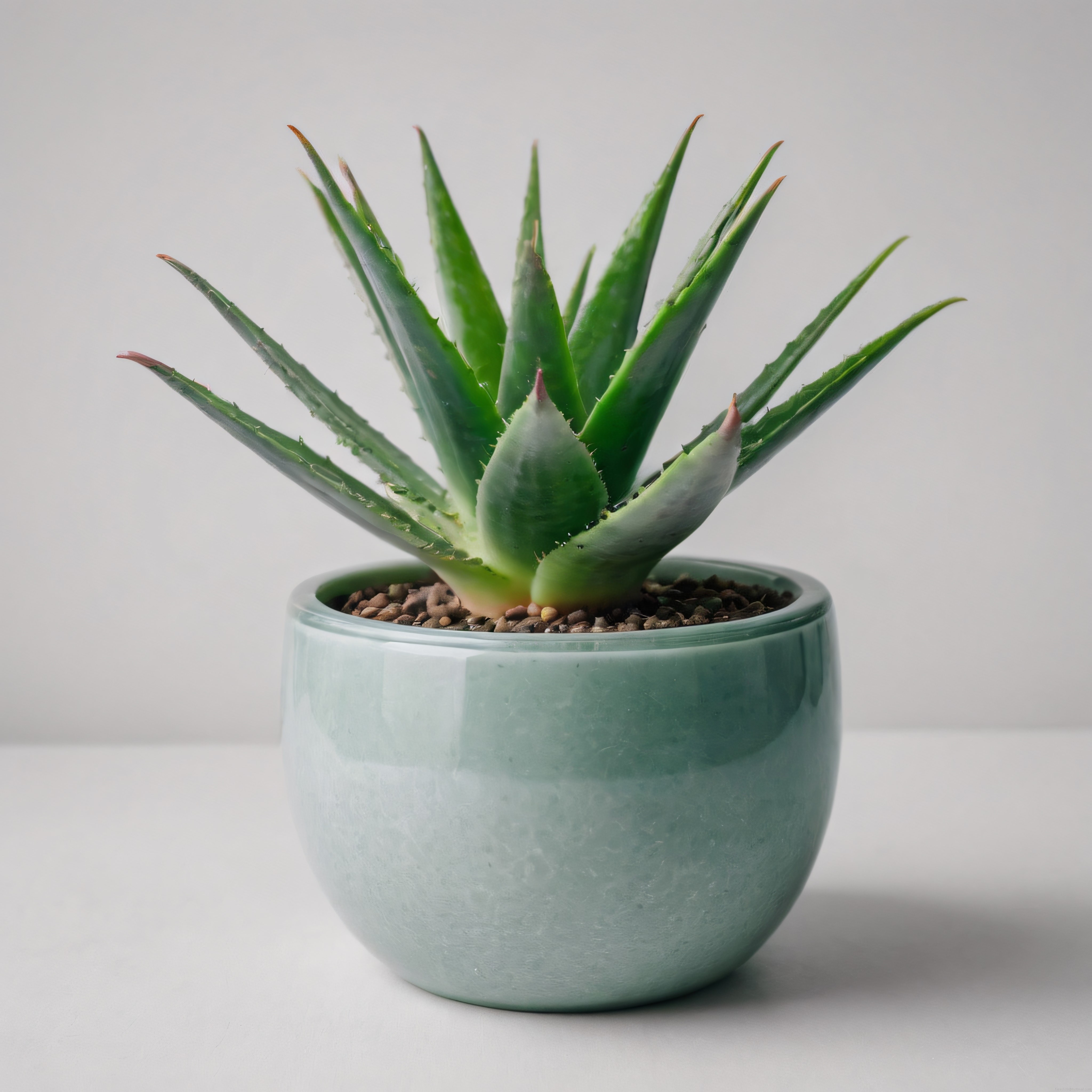 Beyaz Arka Planda Aloe Vera Bitkisi ve Modern Seramik Saksı Dekoru