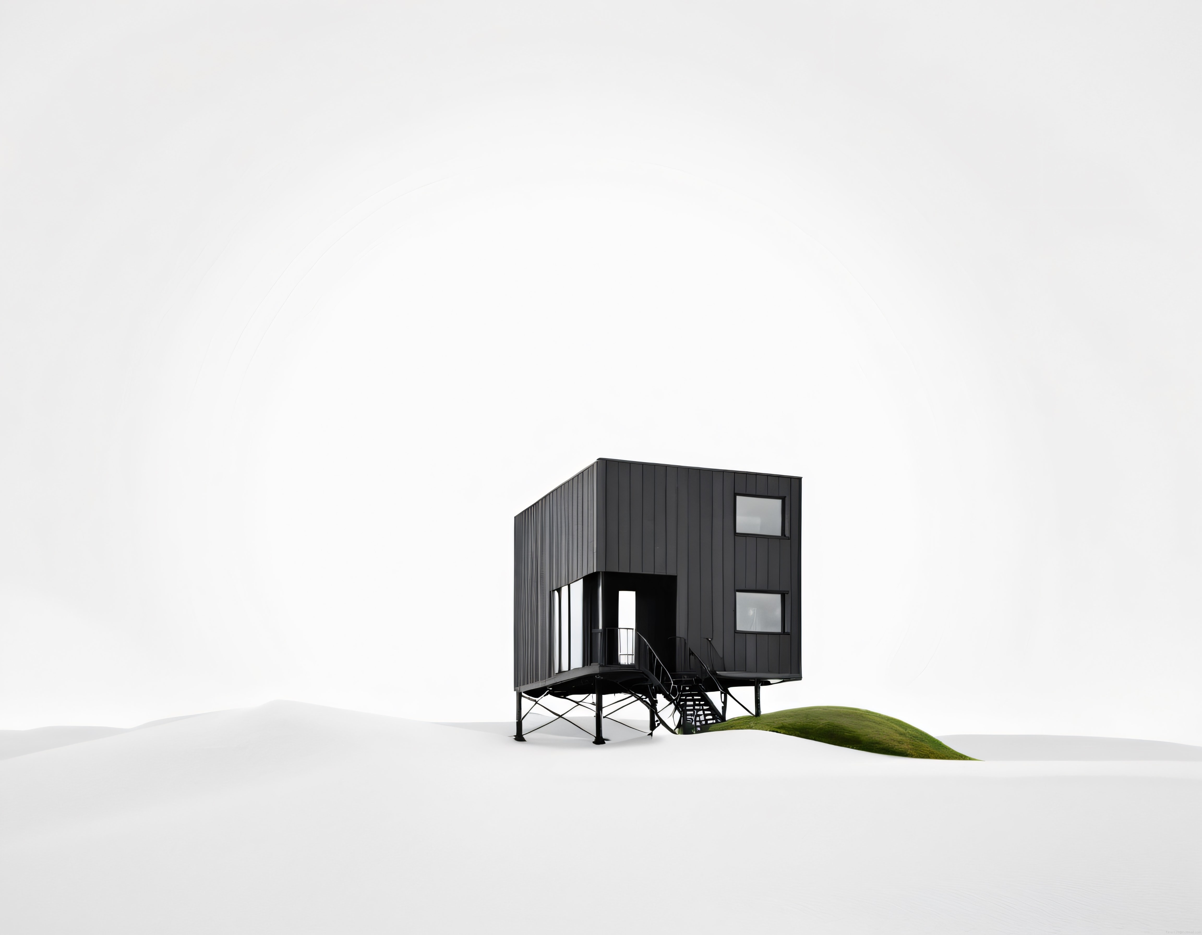 Beyaz Arka Planda Ayakta Duran Siyah Minimal Ev: Modern Tasarım