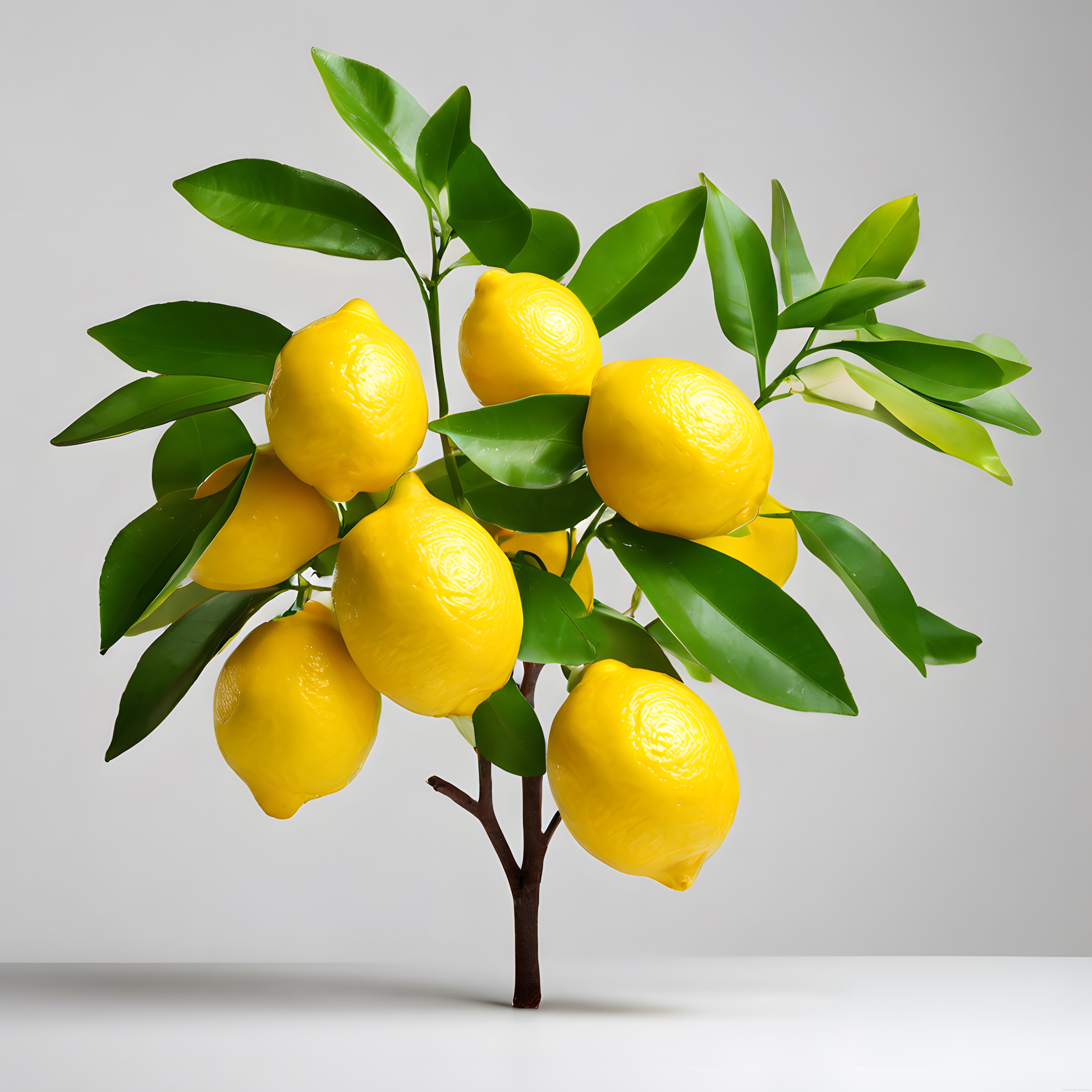 Beyaz Arka Planda Dalında Taze Sarı Limonlar ve Yeşil Yapraklar
