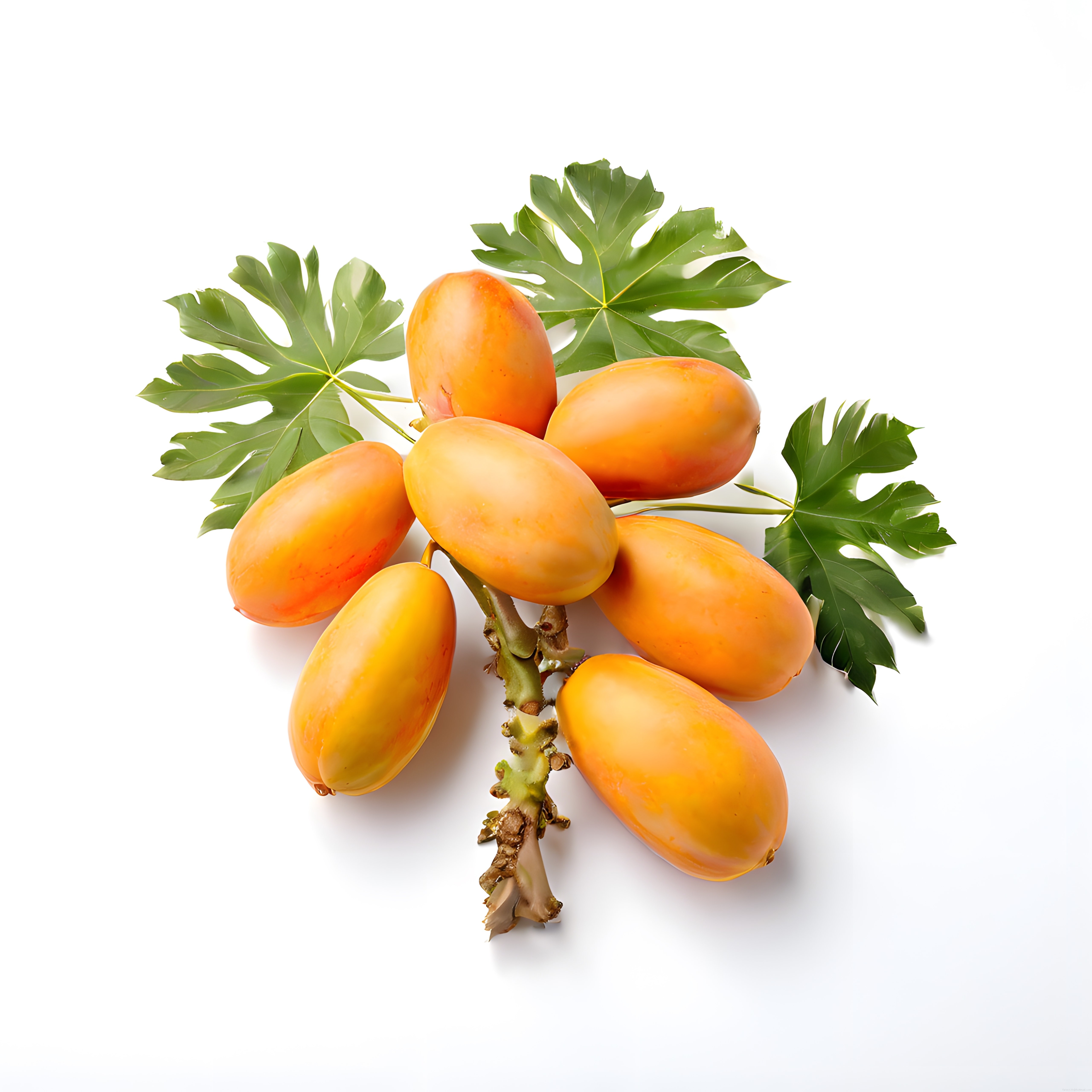 Beyaz Arka Planda Dalında Taze ve Olgun Papaya Meyveleri Stok Görsel
