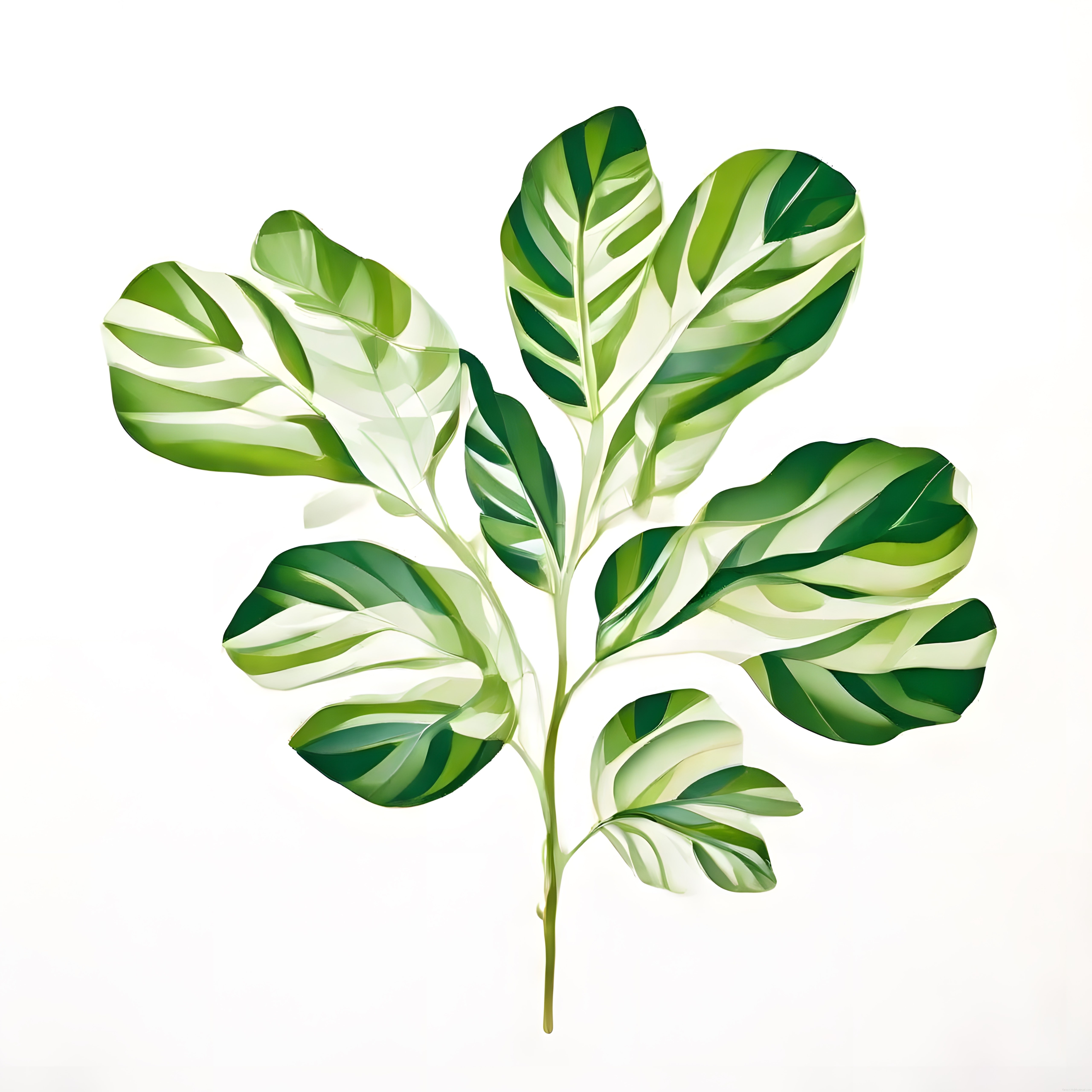 Beyaz arka planda desenli calathea yaprakları ve tropikal ev bitkisi estetiği