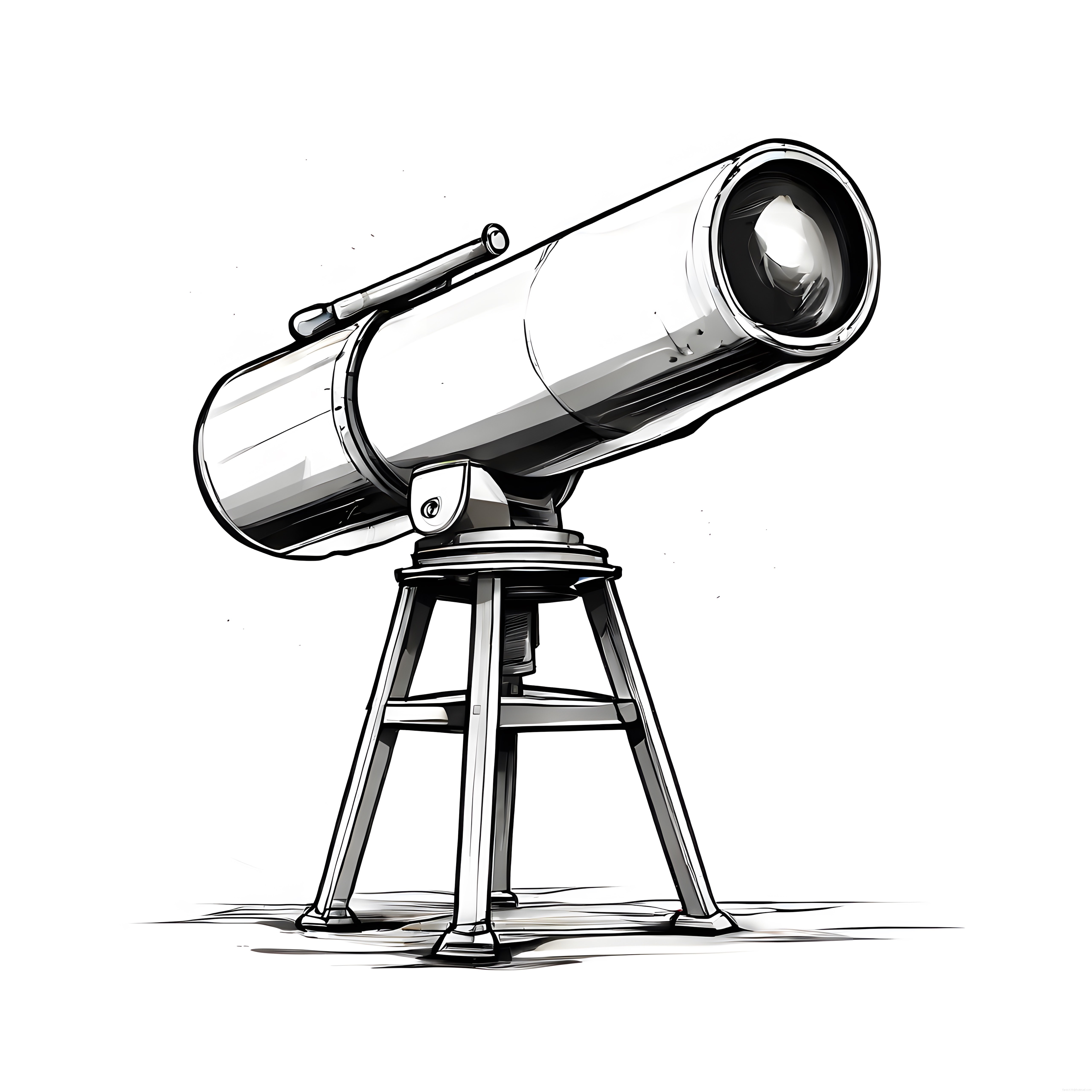 Beyaz Arka Planda Eskiz Tarzında Tripod Üzerinde Astronomi Teleskobu Görseli