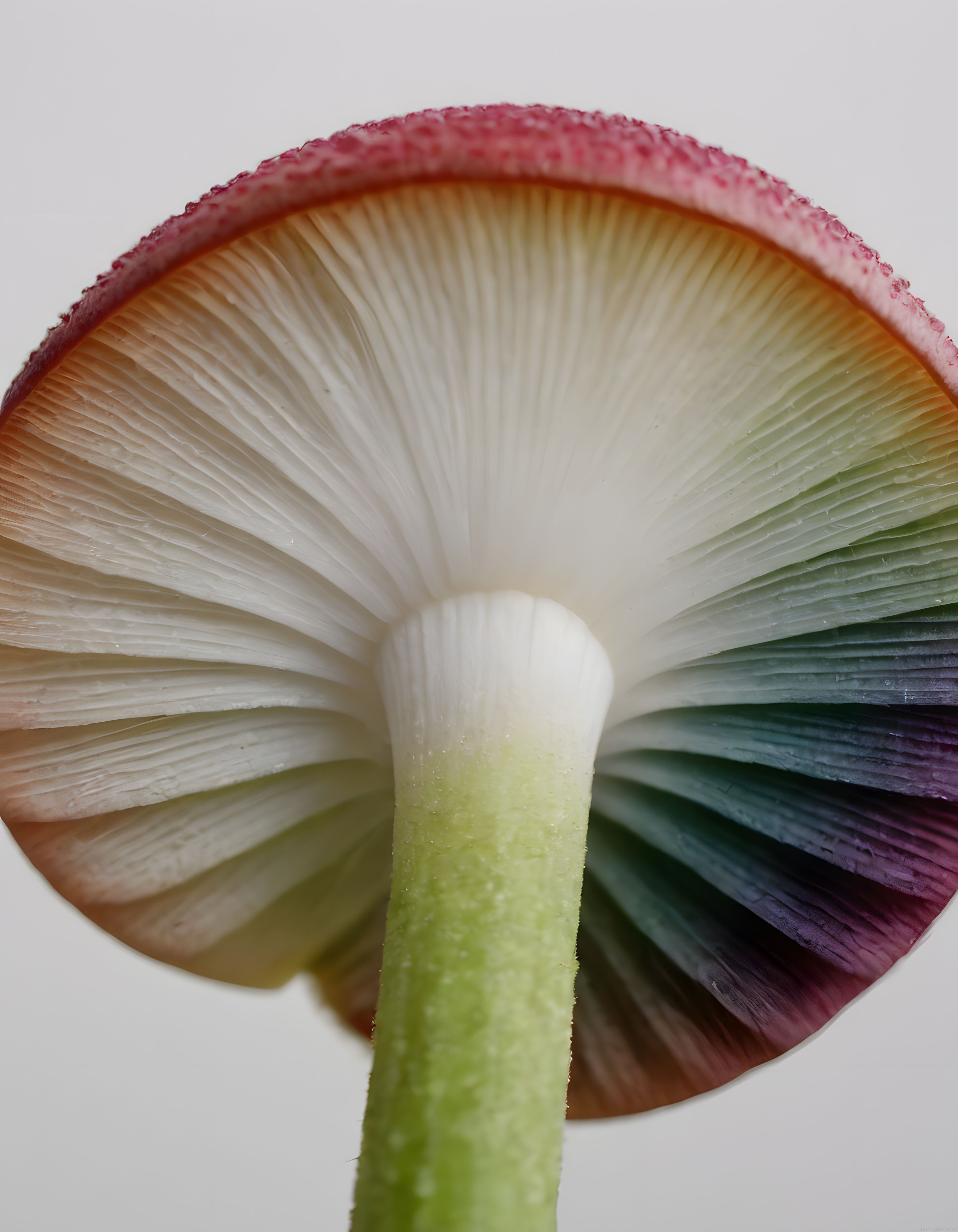 beyaz arka planda gökkuşağı renkli nadir mantarın büyüleyici makro fotoğrafı