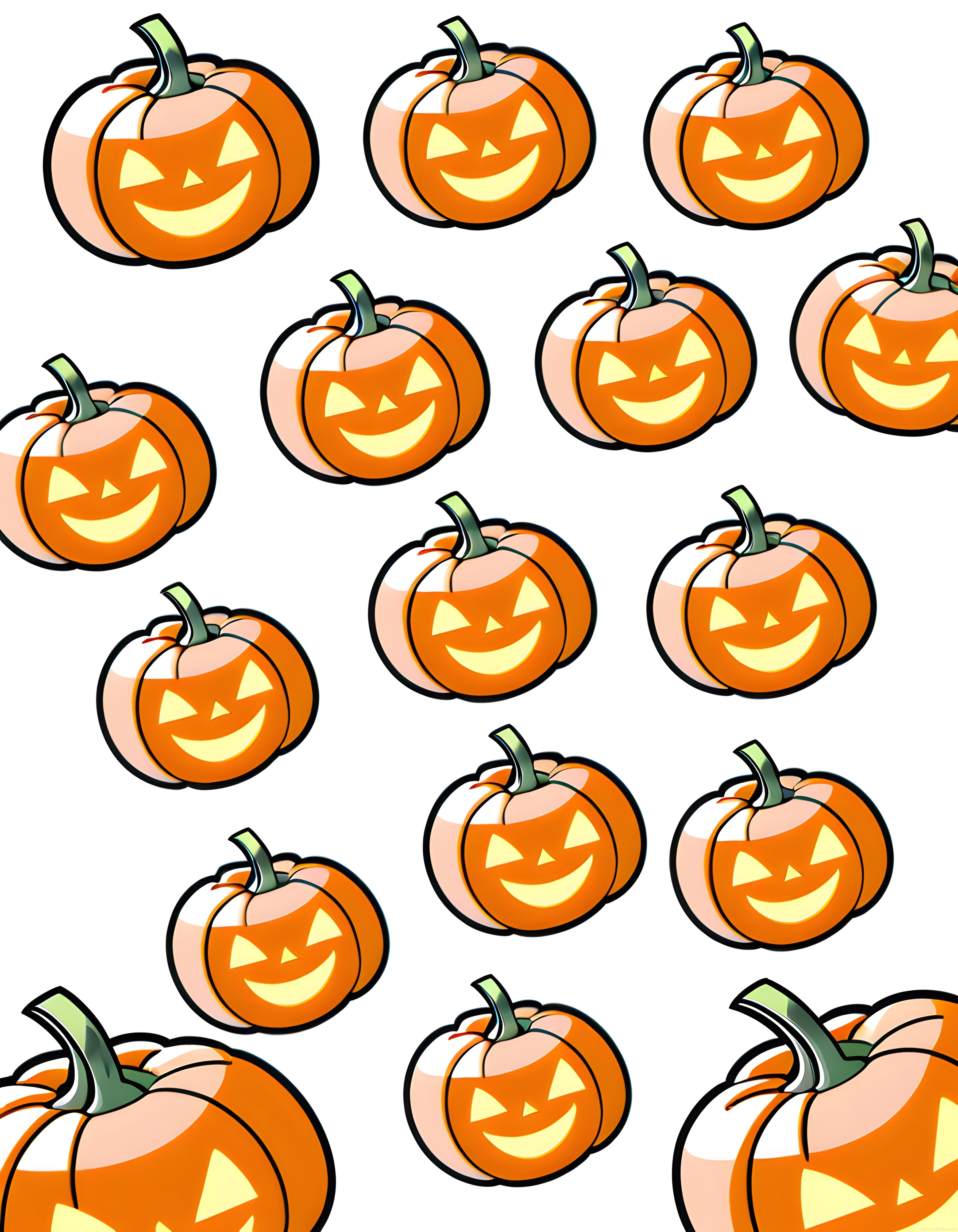 Beyaz Arka Planda Gülümseyen Turuncu Halloween Balkabağı Karikatür Deseni