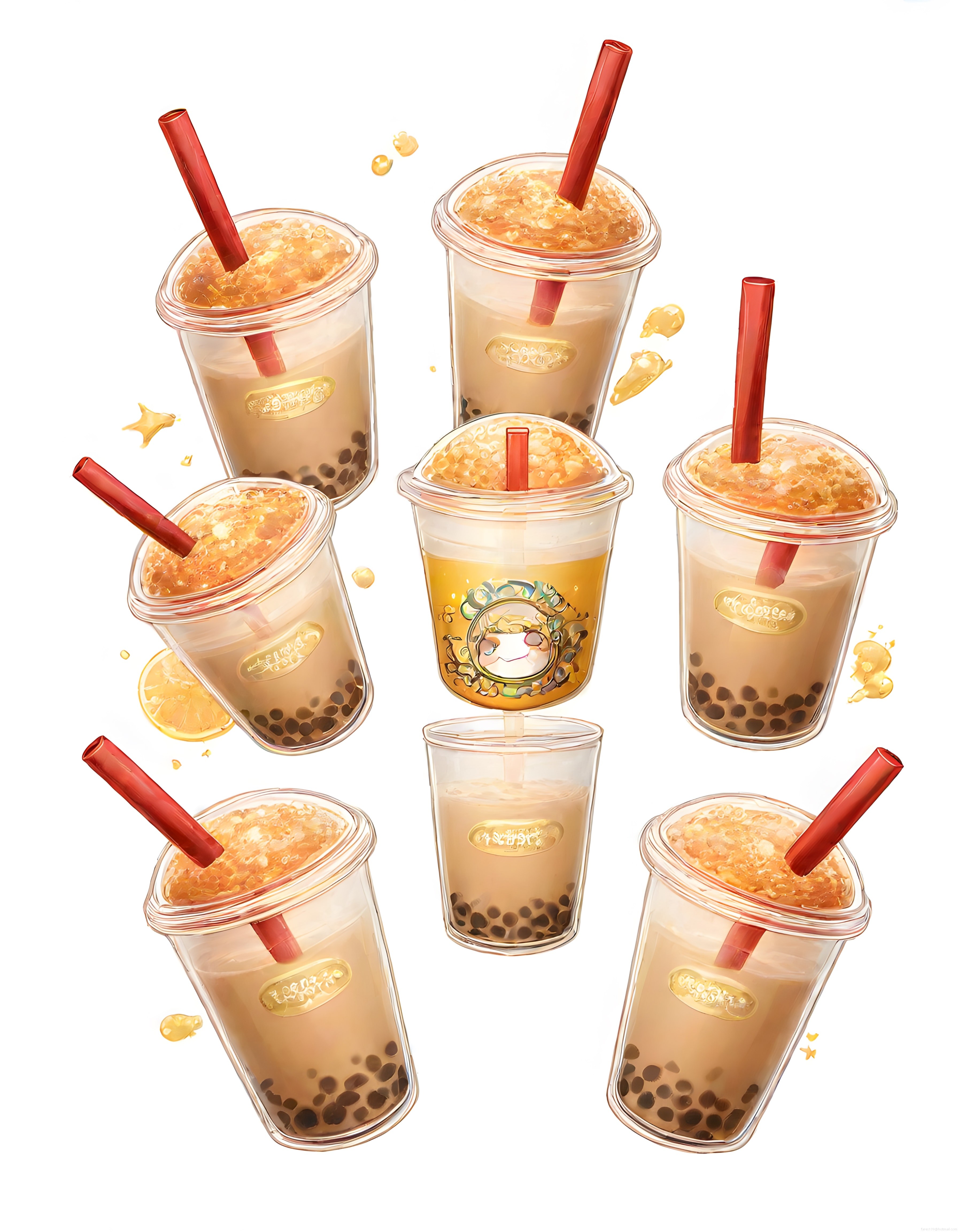 Beyaz Arka Planda İllüstrasyon Stili Bubble Tea ve Tapiokolu İçecek Serisi