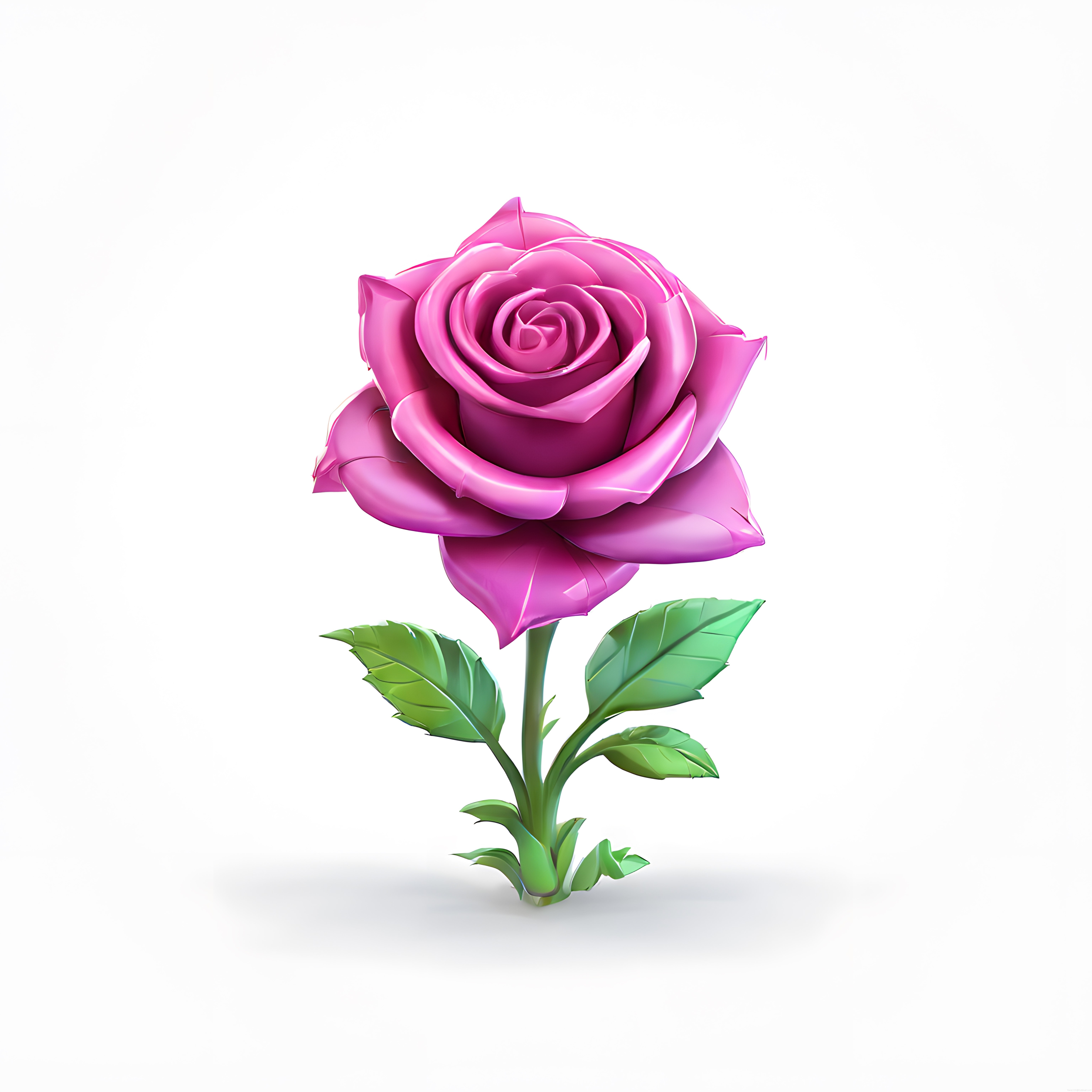 Beyaz arka planda izole edilmiş parlak 3D pembe gül dijital illüstrasyon