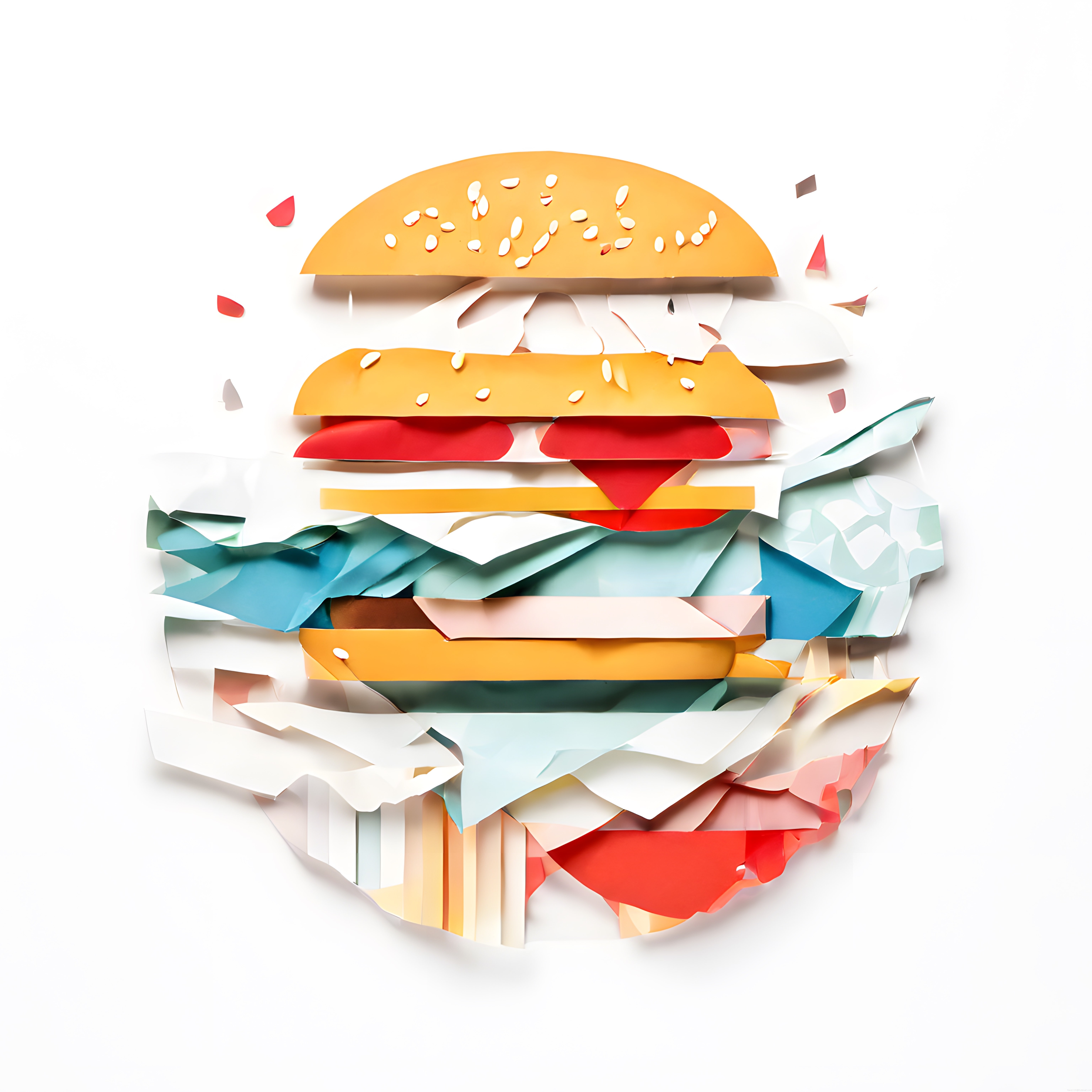 Beyaz Arka Planda Kağıt Katmanlarıyla Yaratılmış Üç Boyutlu Hamburger Sanatı