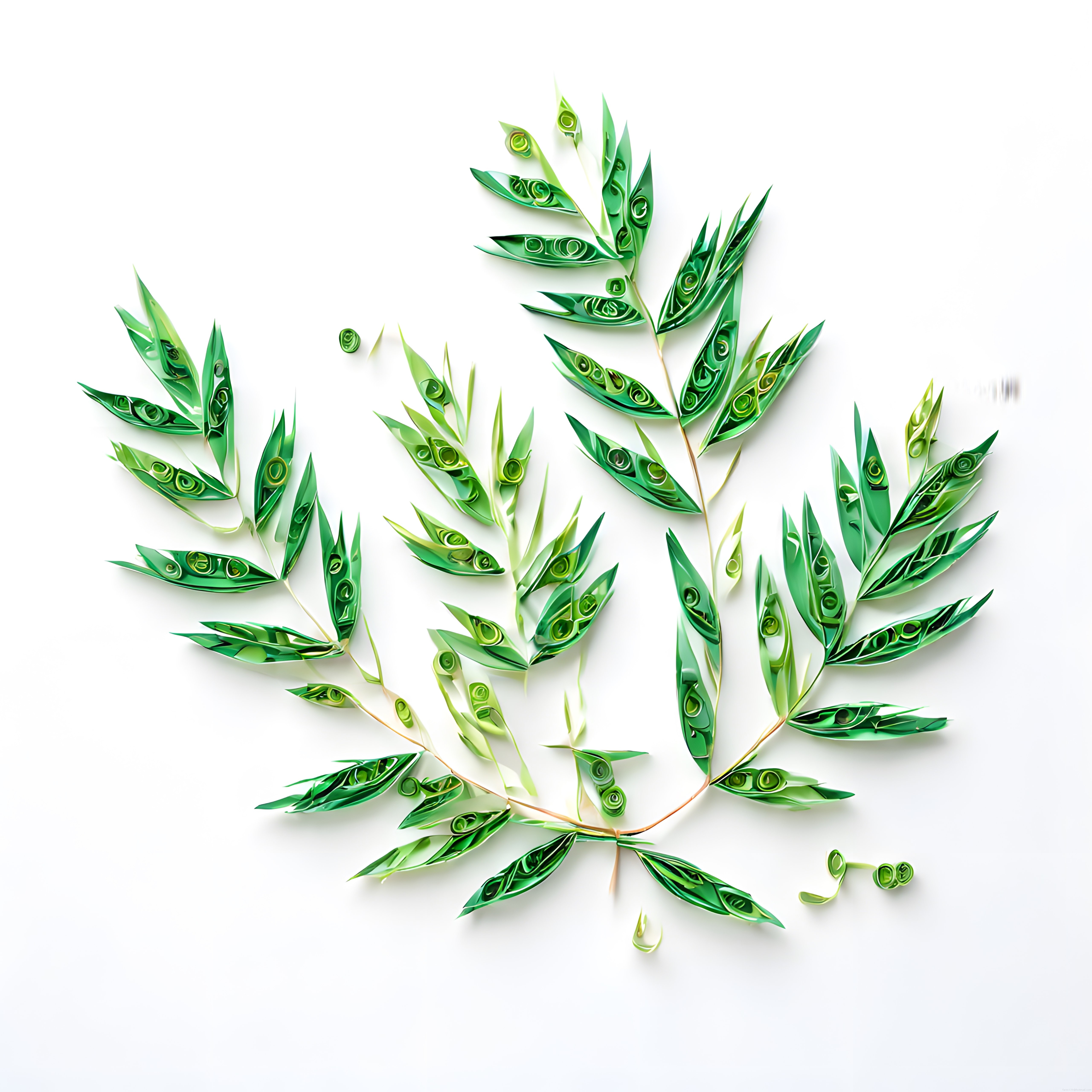 Beyaz Arka Planda Kağıt Quilling Tekniğiyle Yapılmış Yeşil Yapraklar