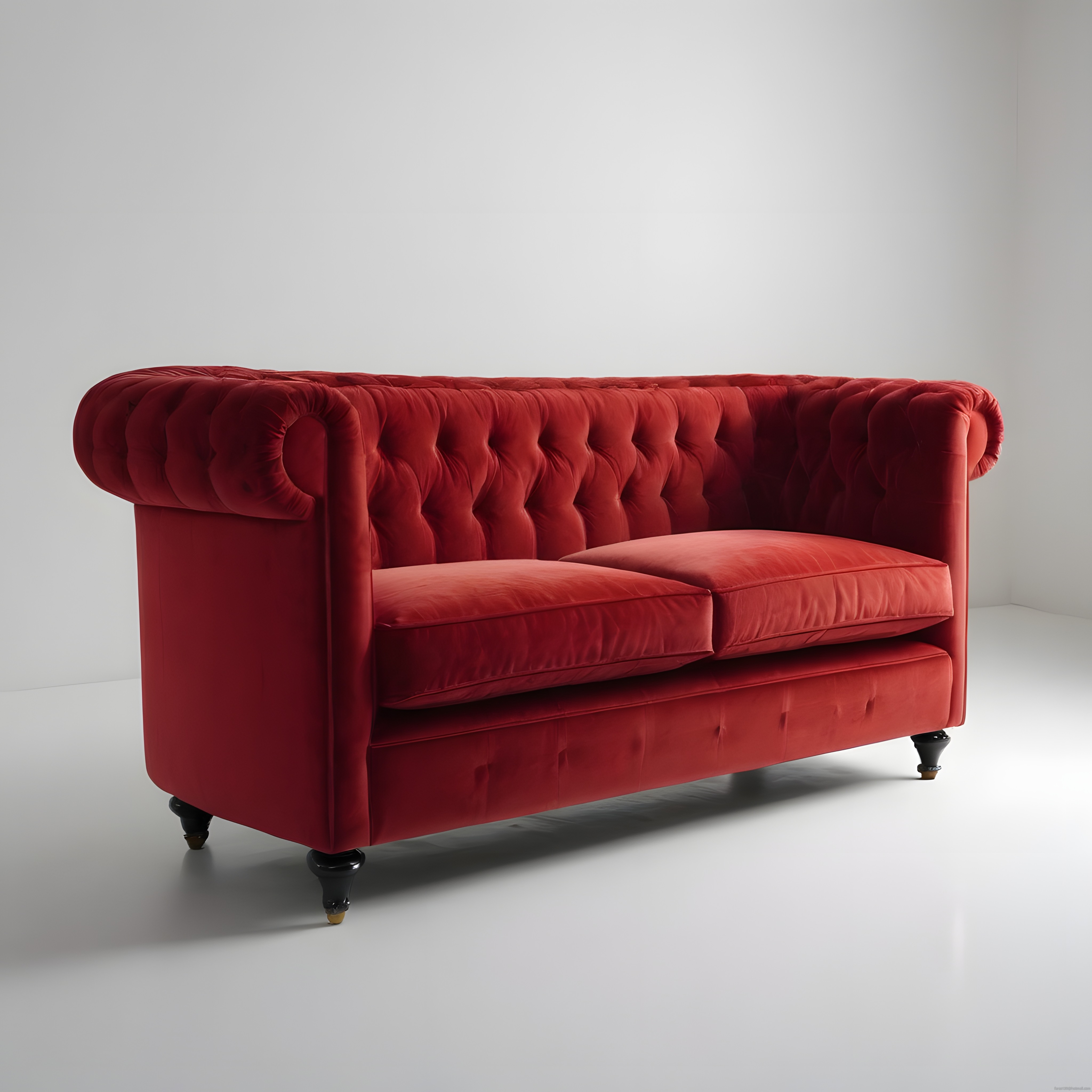 Beyaz Arka Planda Lüks Kırmızı Kadife Chesterfield Kanepe Modeli