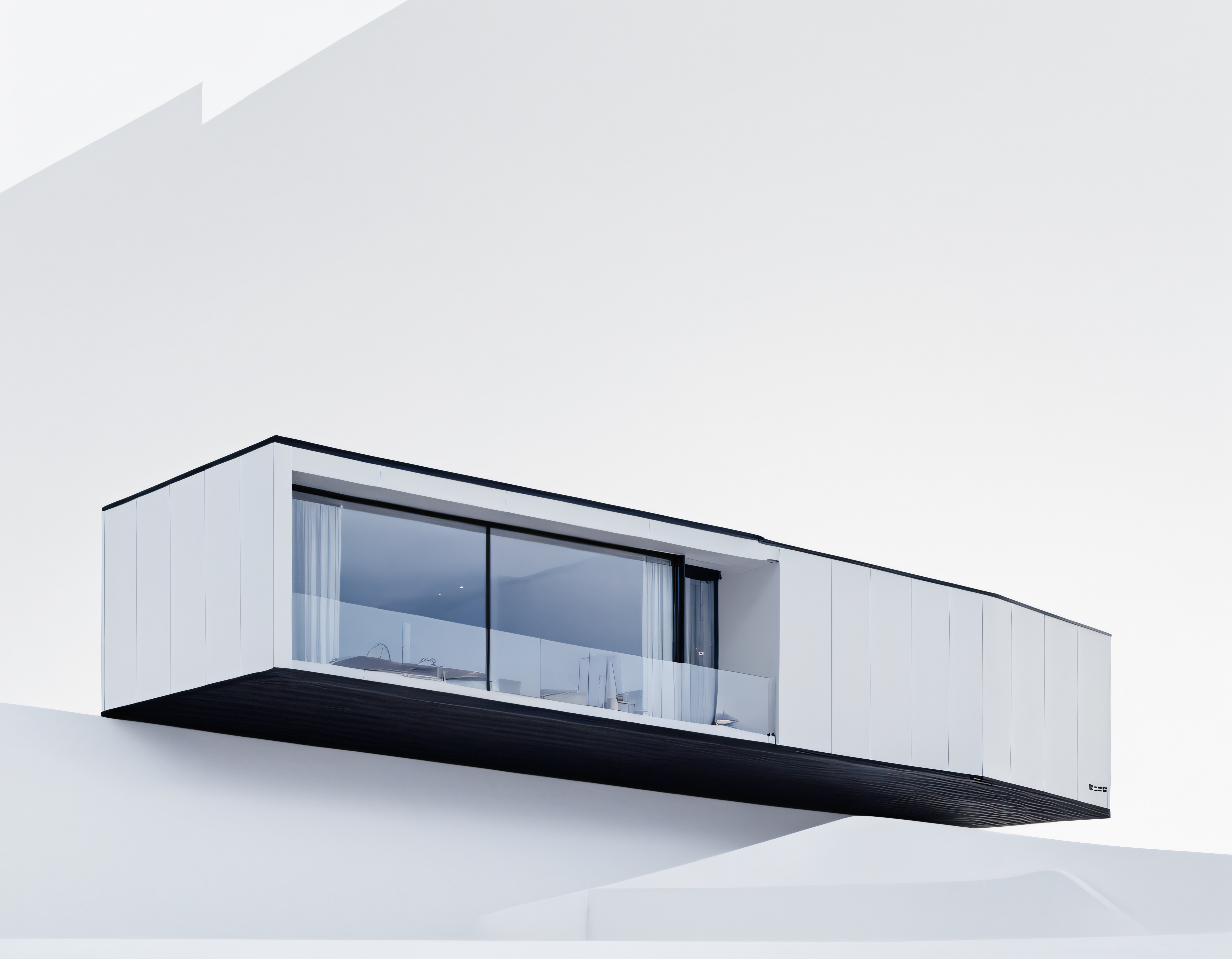 Beyaz Arka Planda Modern ve Minimalist Cam Cepheli Modüler Ev Konsepti