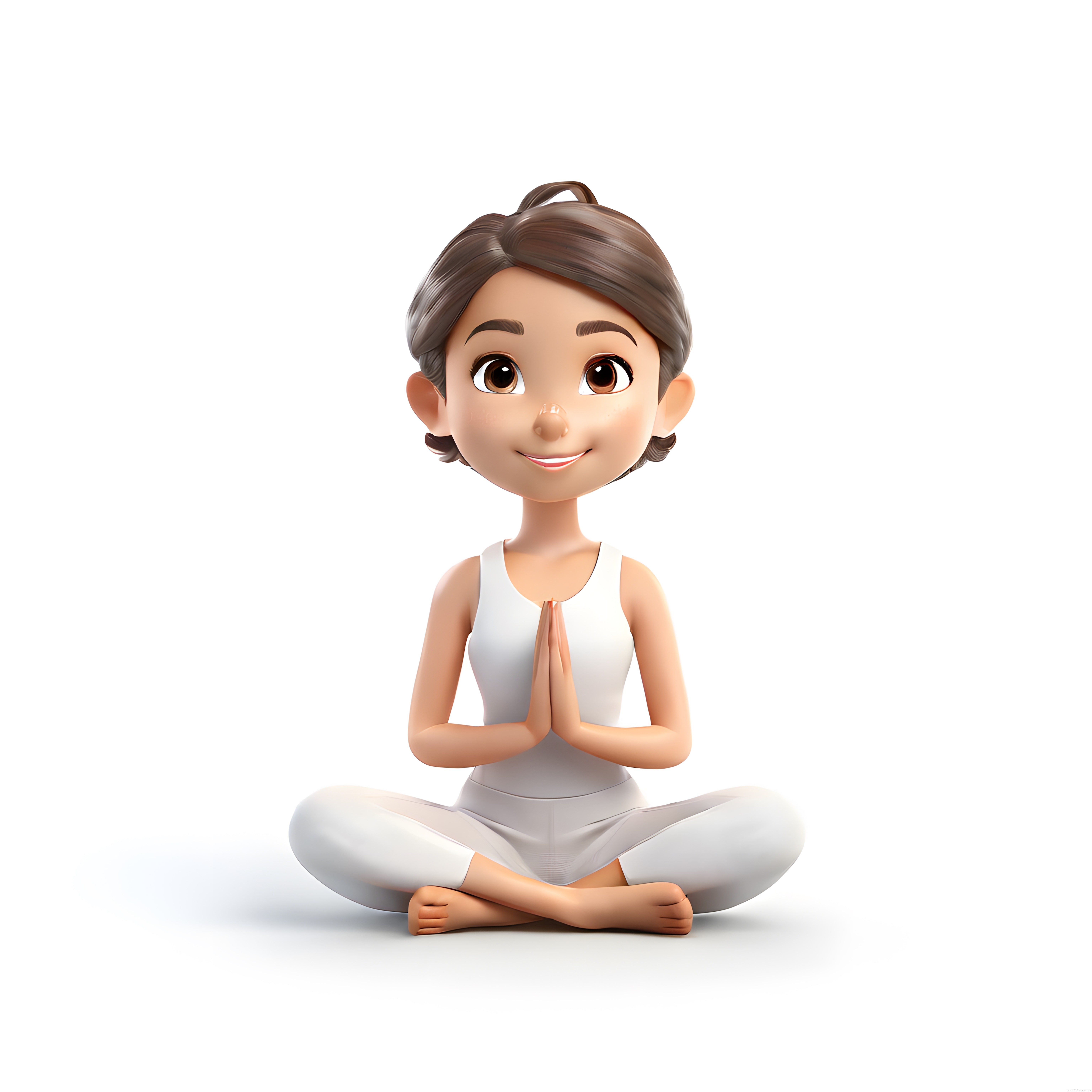 Beyaz Arka Planda Namaste Pozisyonunda Oturan 3D Animasyon Yoga Kadın Karakteri