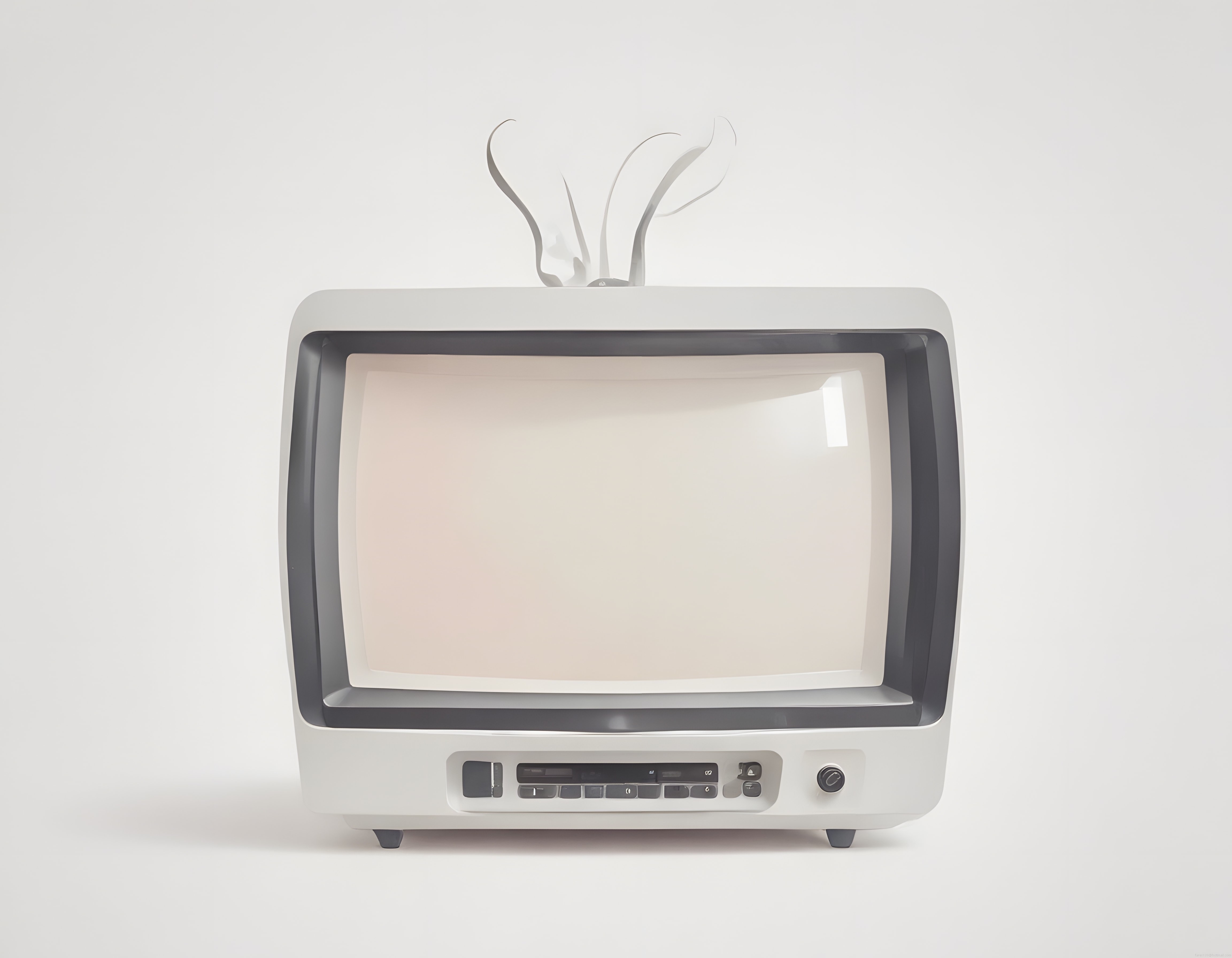 Beyaz Arka Planda Retro Televizyon ve Üzerinden Yükselen Duman Formları