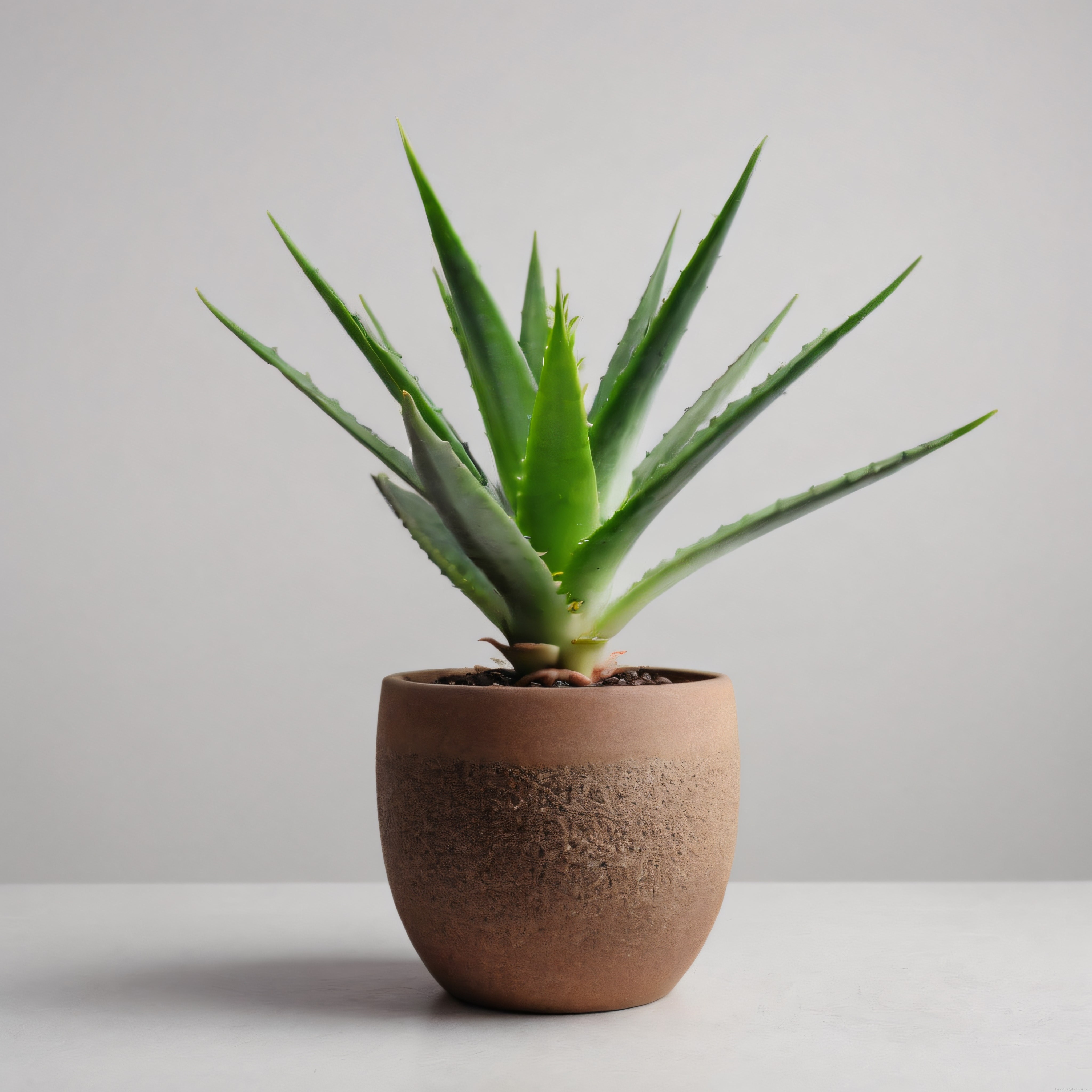 beyaz arka planda terracotta saksıda aloe vera bitkisi minimalist dekorasyon