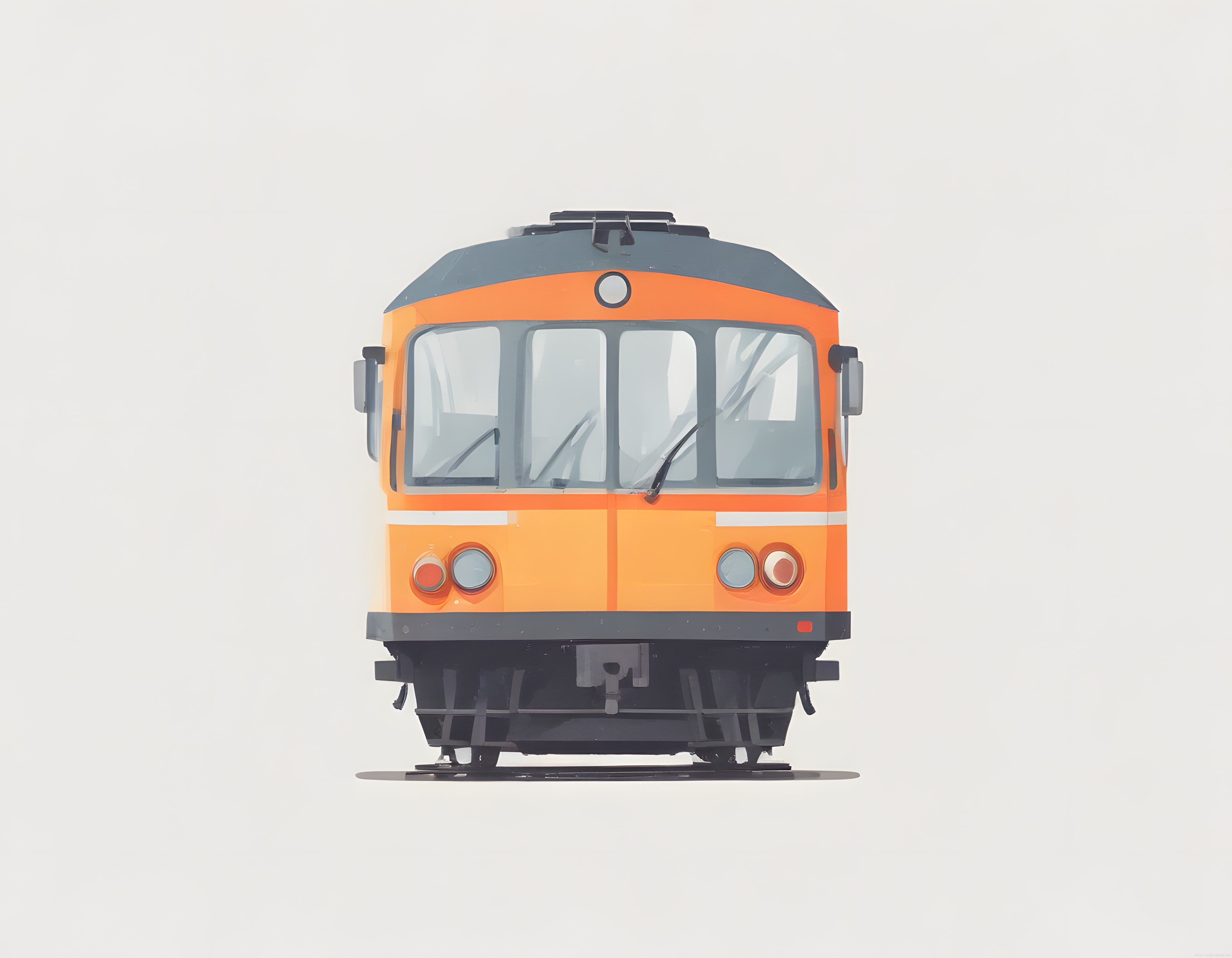 Beyaz Arka Planda Vintage Turuncu Tren Ön Cephe Dijital Sanat Çalışması
