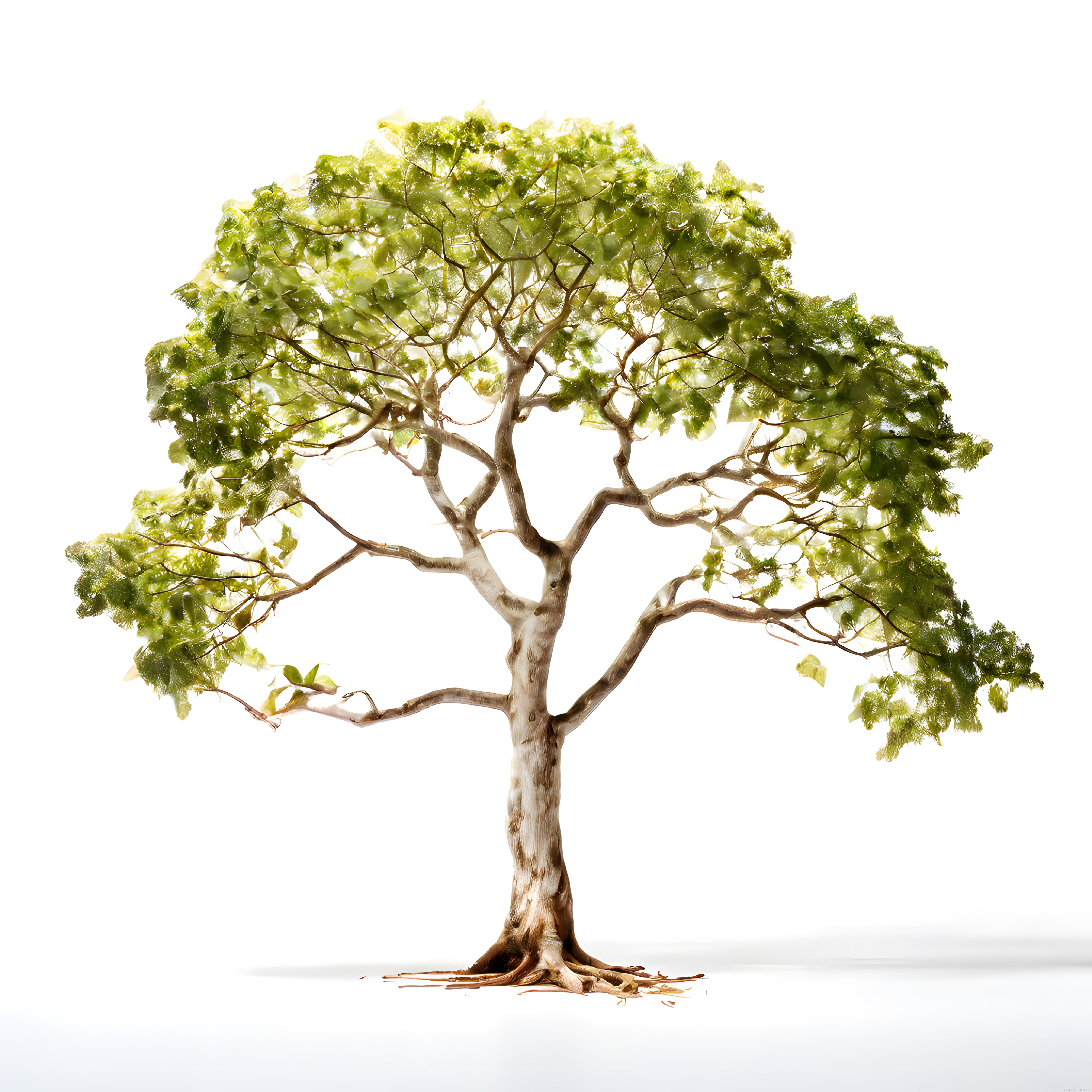 Beyaz Arka Planda Yalnız Duran Yeşil Yapraklı Ağaç ve Doğal Detayları