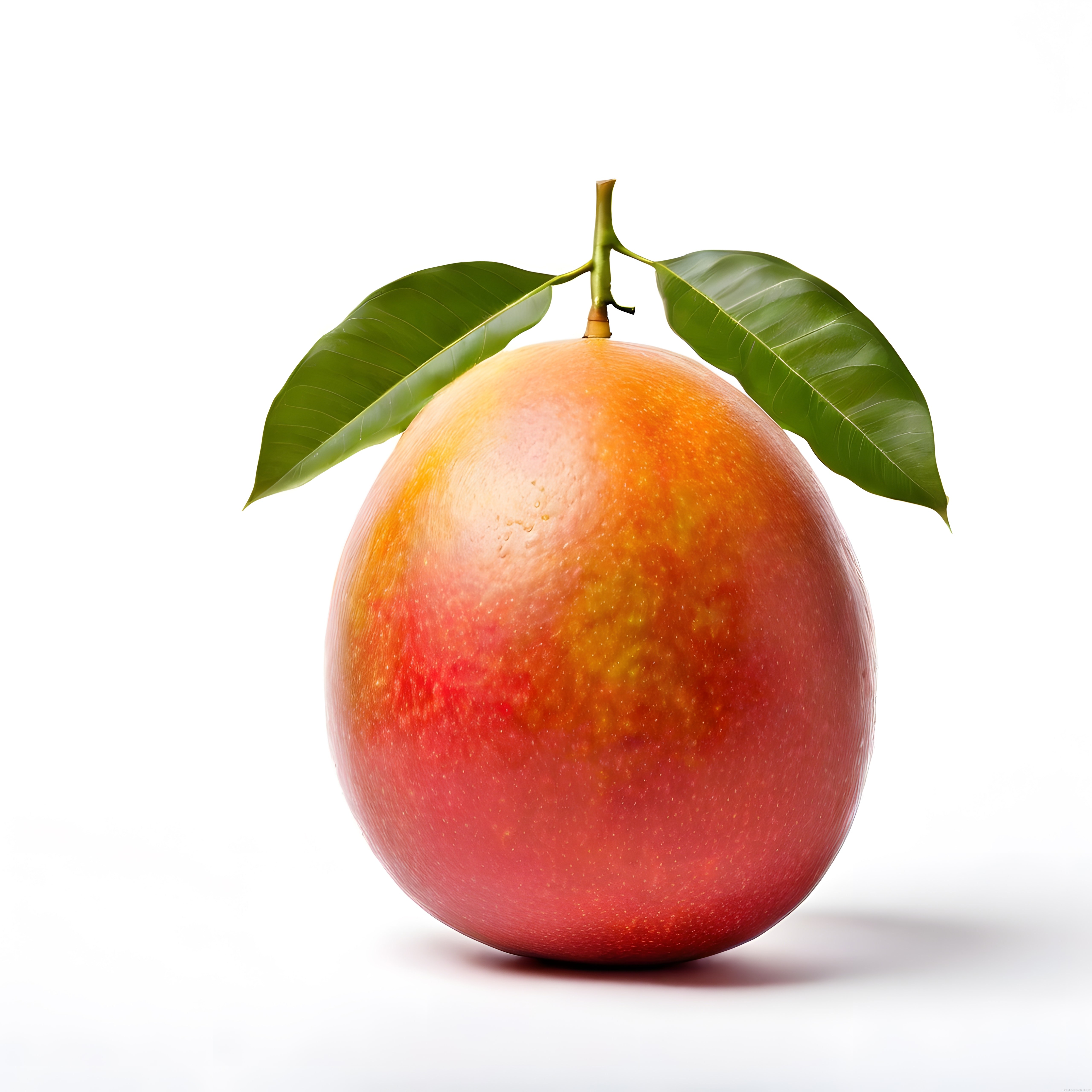 Beyaz Arka Planda Yapraklarıyla Birlikte Olgun ve Taze Mango Meyvesi