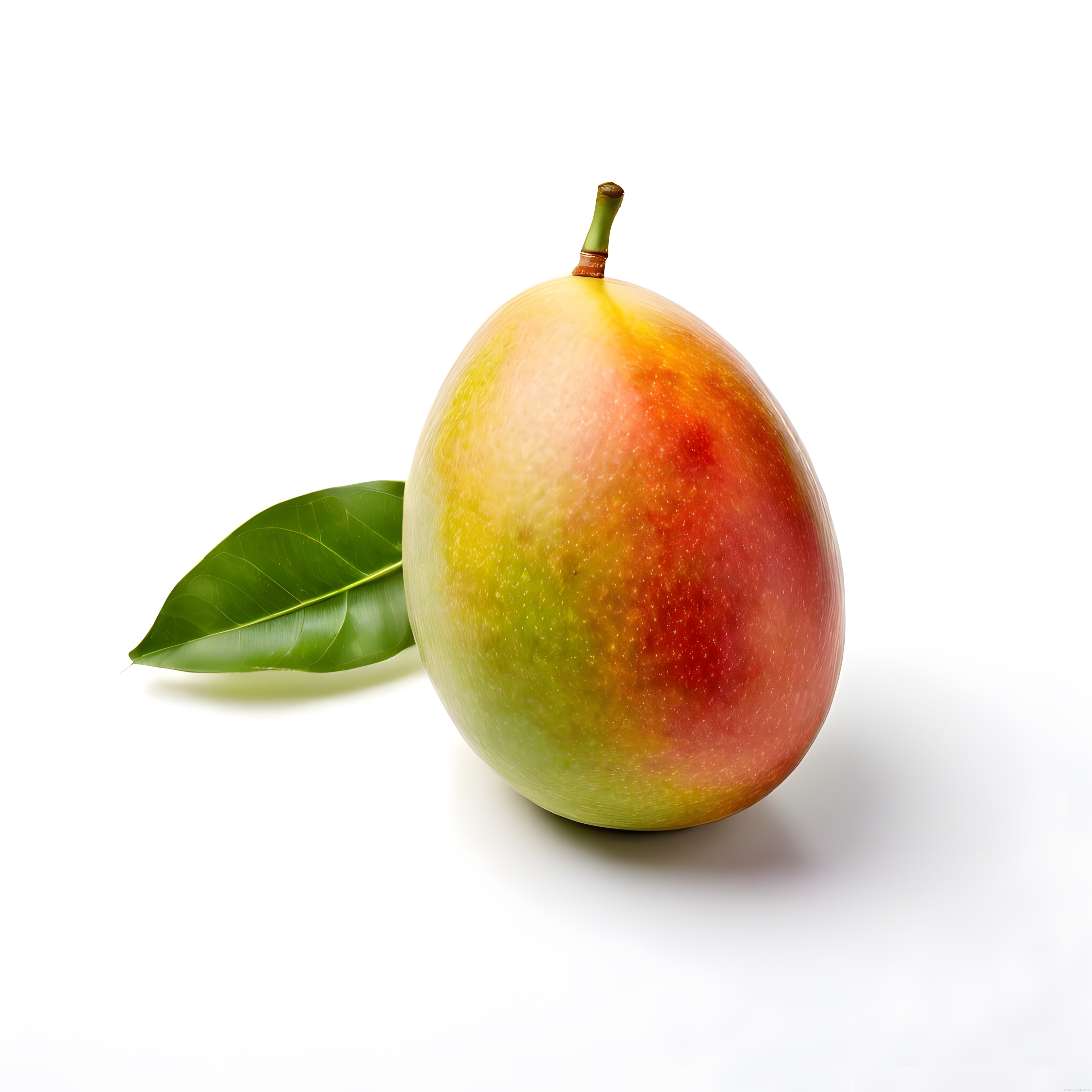 Beyaz Arka Planda Yapraklı Taze Mango: Sağlıklı Tropical Meyve Stok Görsel