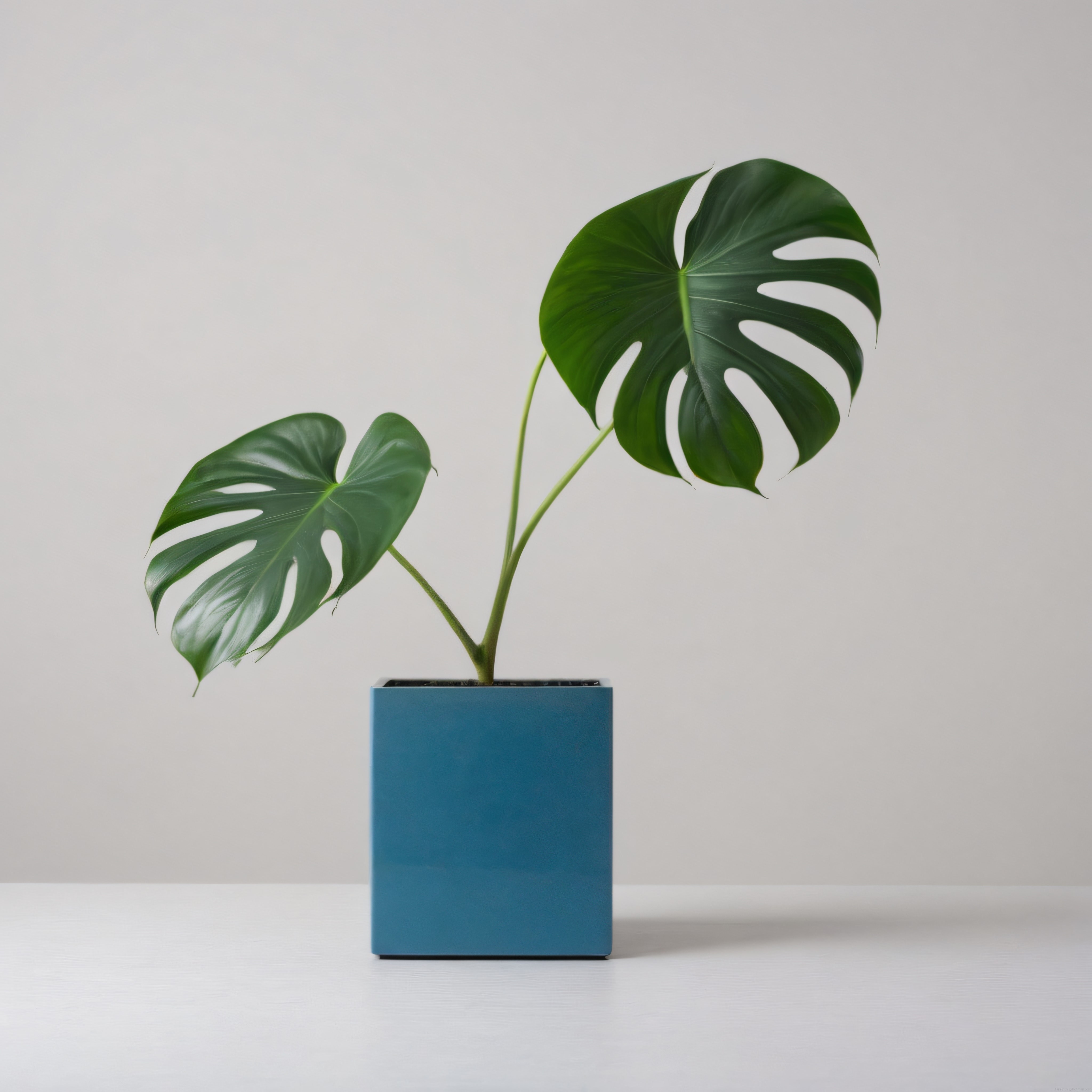 Beyaz arka planlı minimalist iç mekan monstera bitki dekorasyonu
