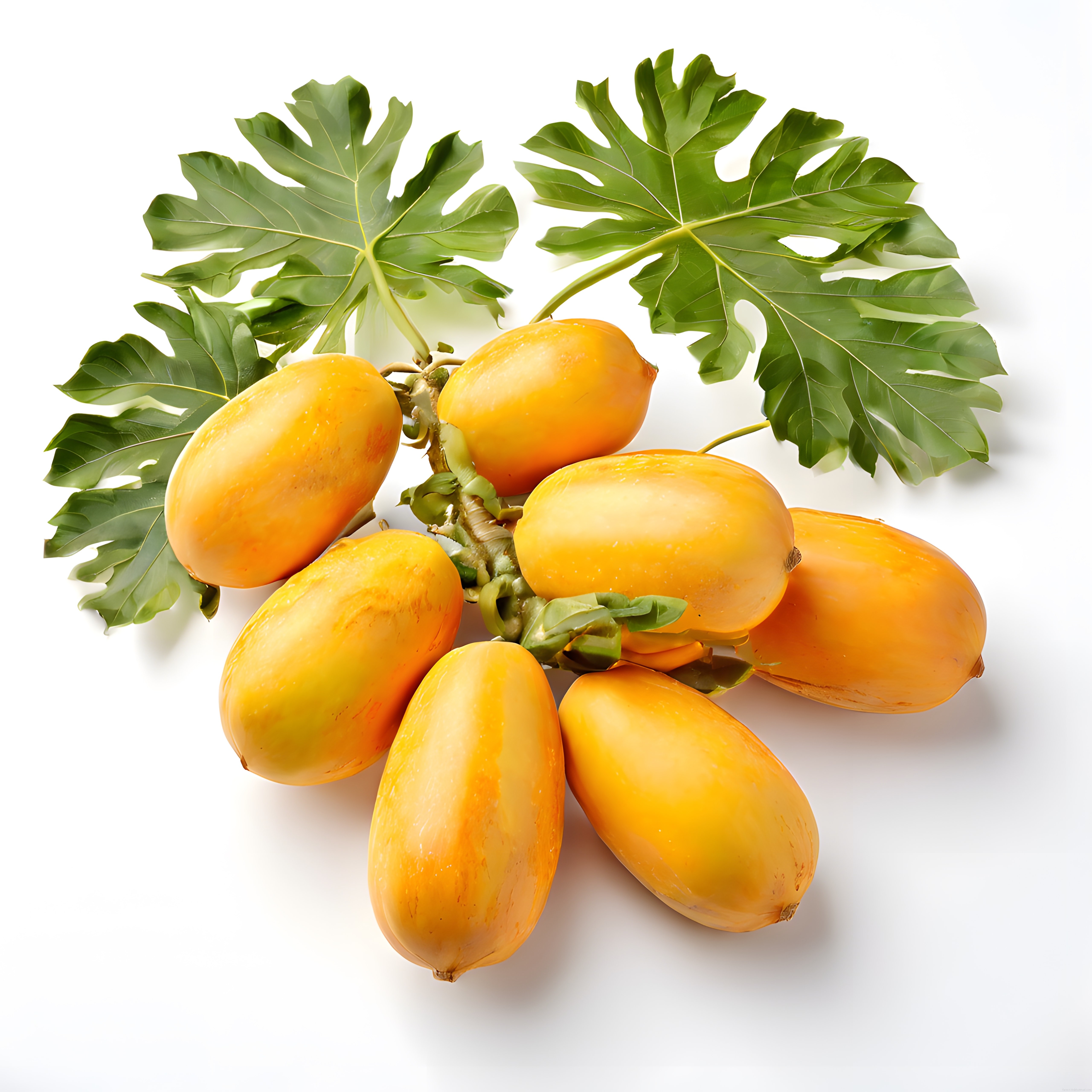 Beyaz Arkaplan Üzerinde Dalında Taze Papaya Meyveleri ve Yaprakları