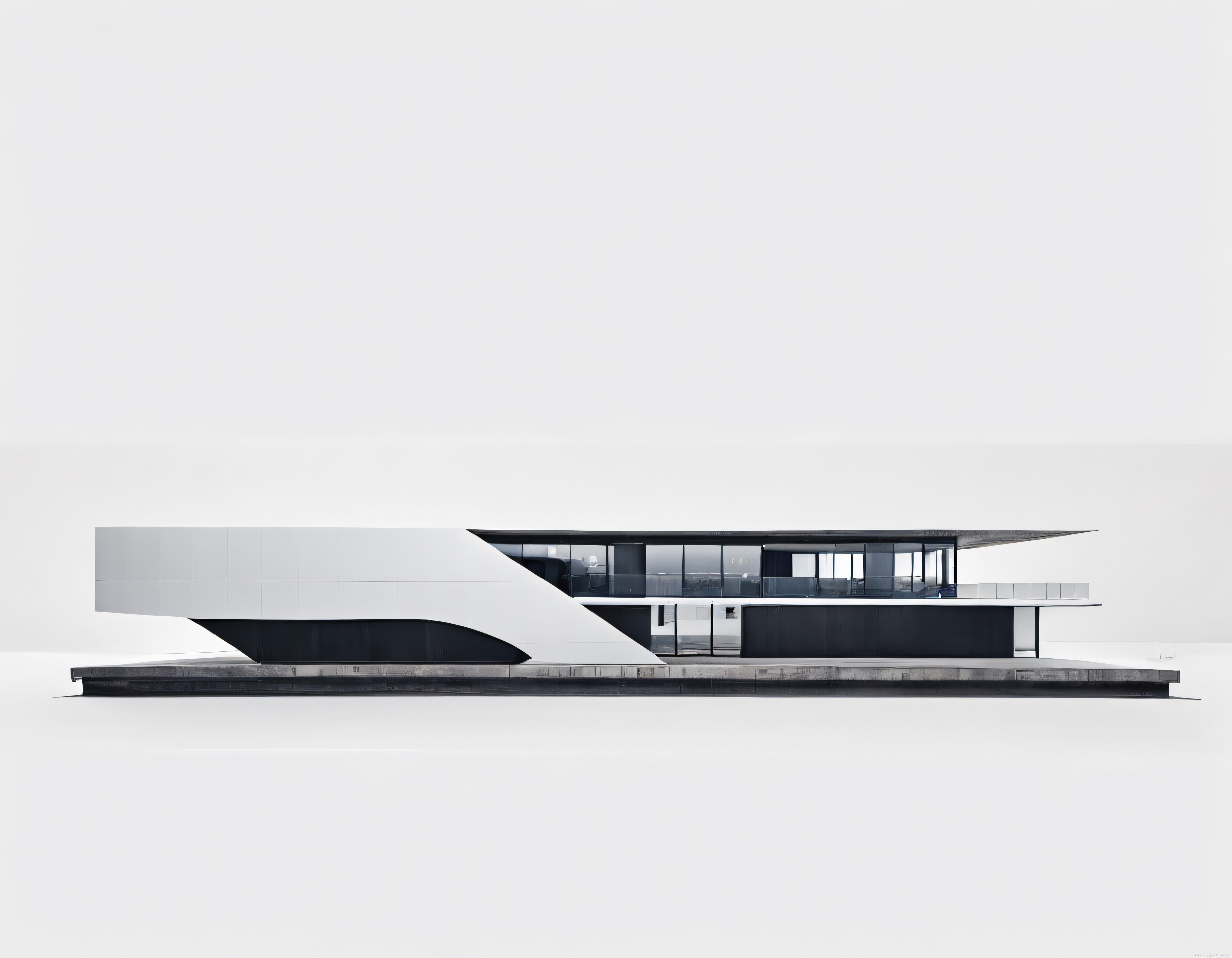 Beyaz Arkaplanda Süspansiyonlu Cam Betonlu Ultra Modern Mimari Villa