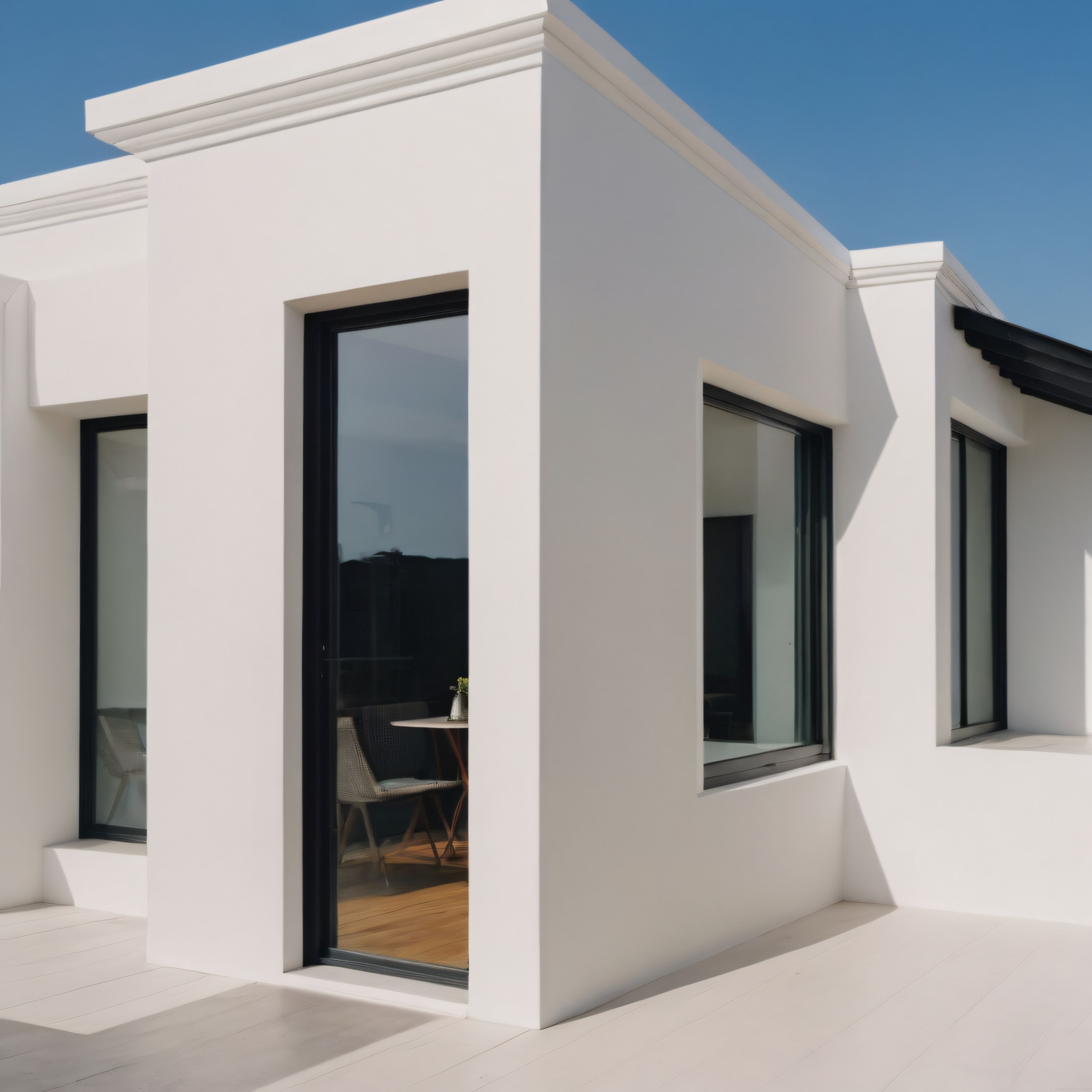Beyaz Badanalı Modern Villa Dış Cephesi ve Siyah Pencere Detayları