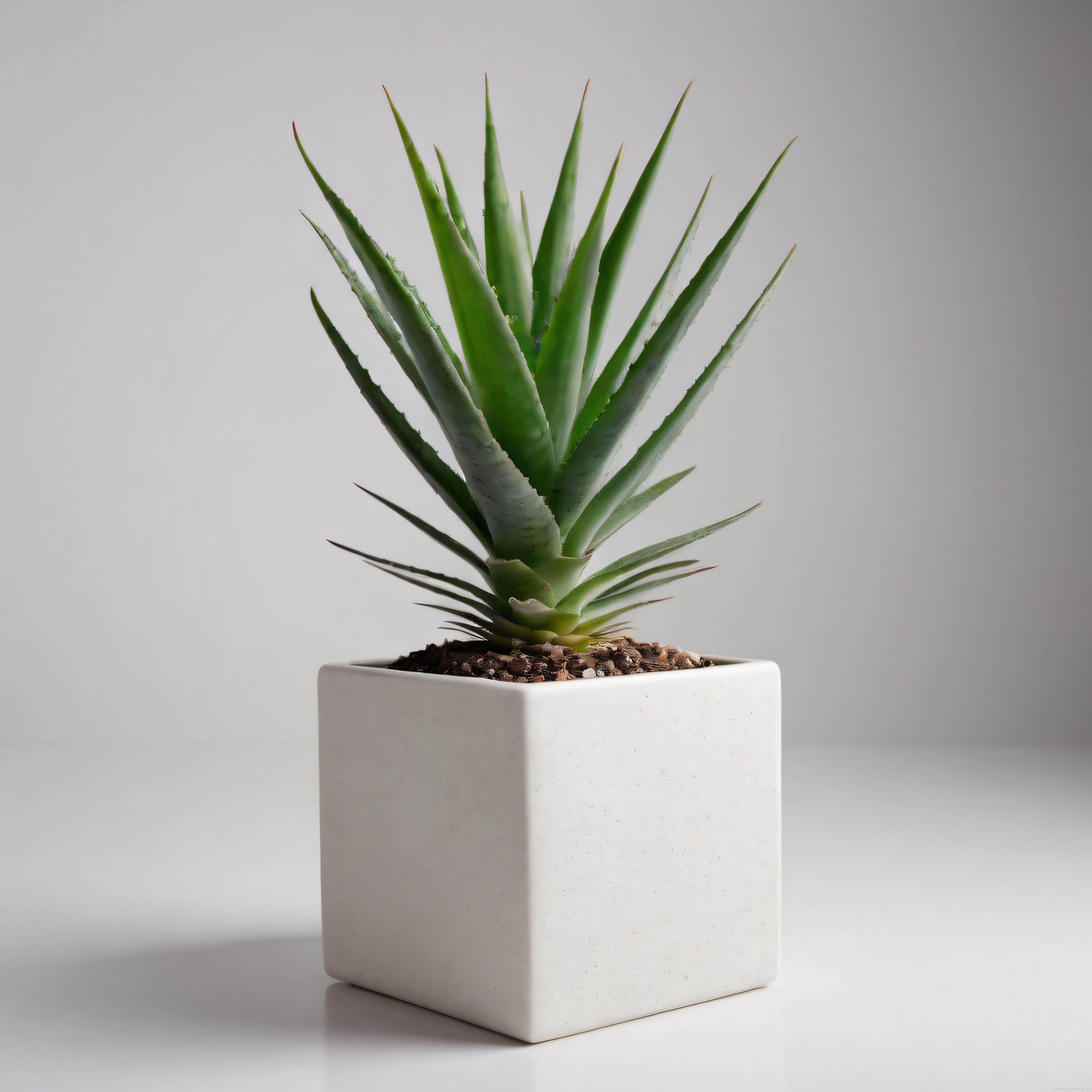 Beyaz Beton Saksıda Minimal Aloe Vera Bitkisi İç Mekan Dekorasyonu