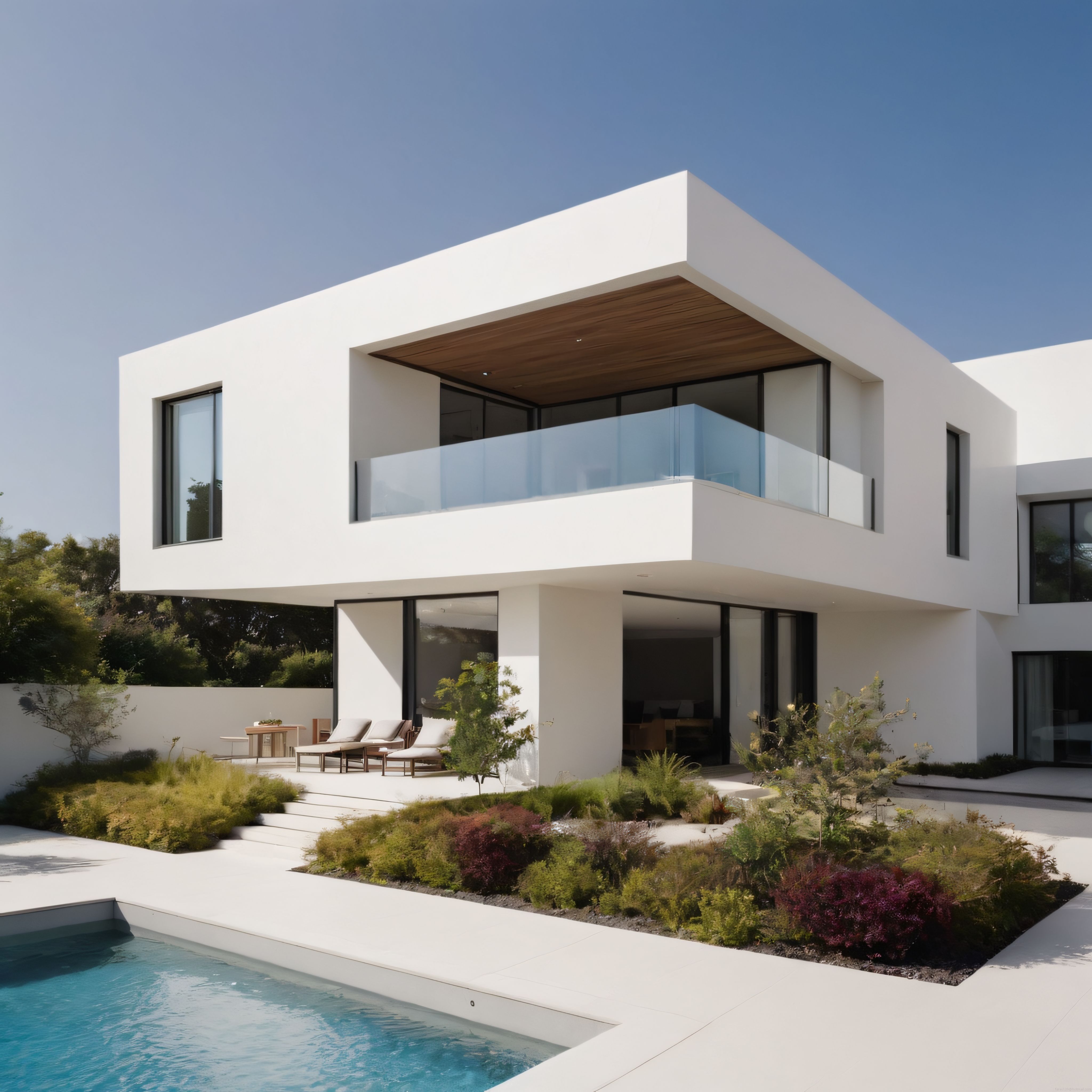 Beyaz Beton ve Camdan Oluşan Modern Lüks Villa ile Olimpik Havuzlu Bahçe Tasarımı