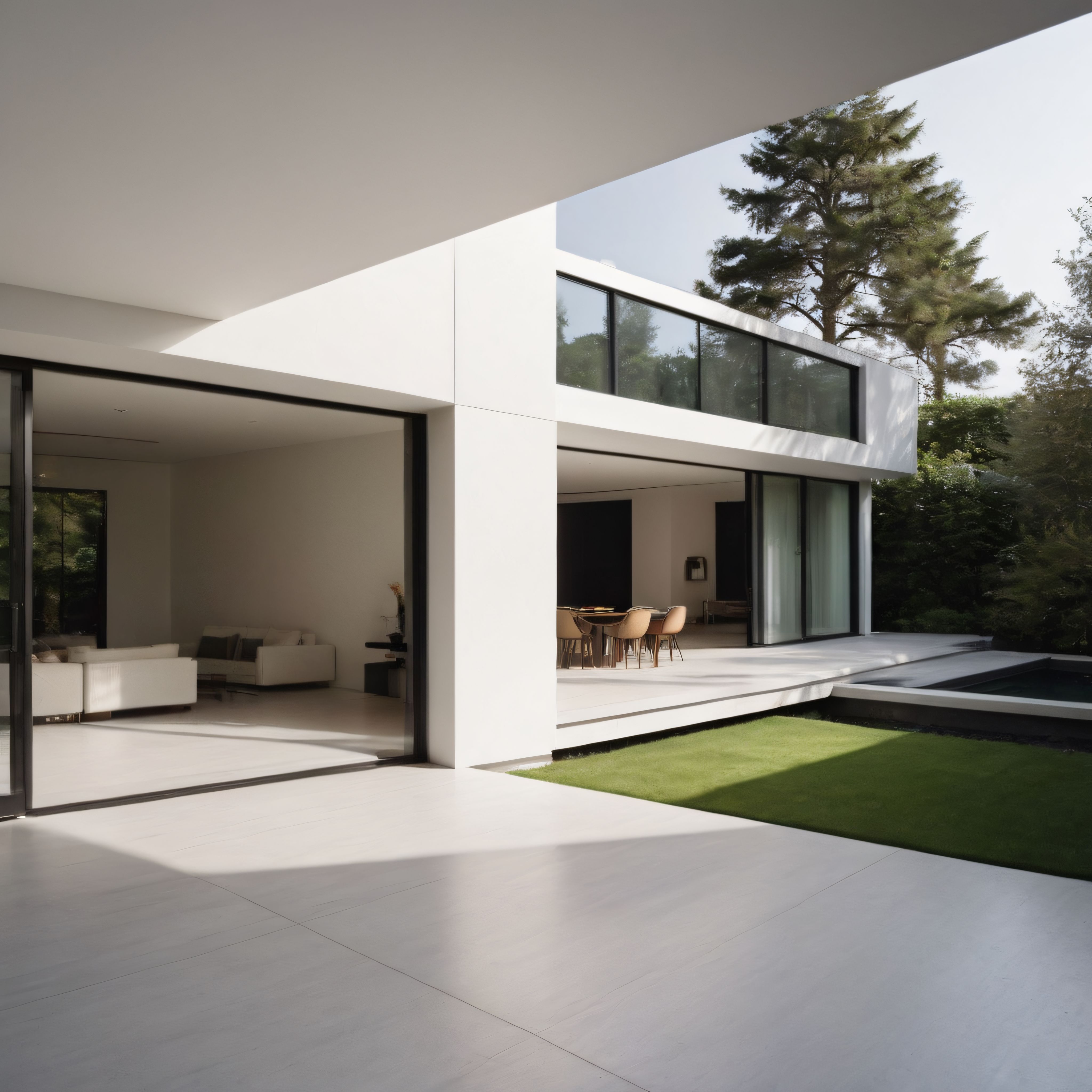Beyaz Beton ve Camdan Oluşan Modern Minimalist Villa Tasarımı
