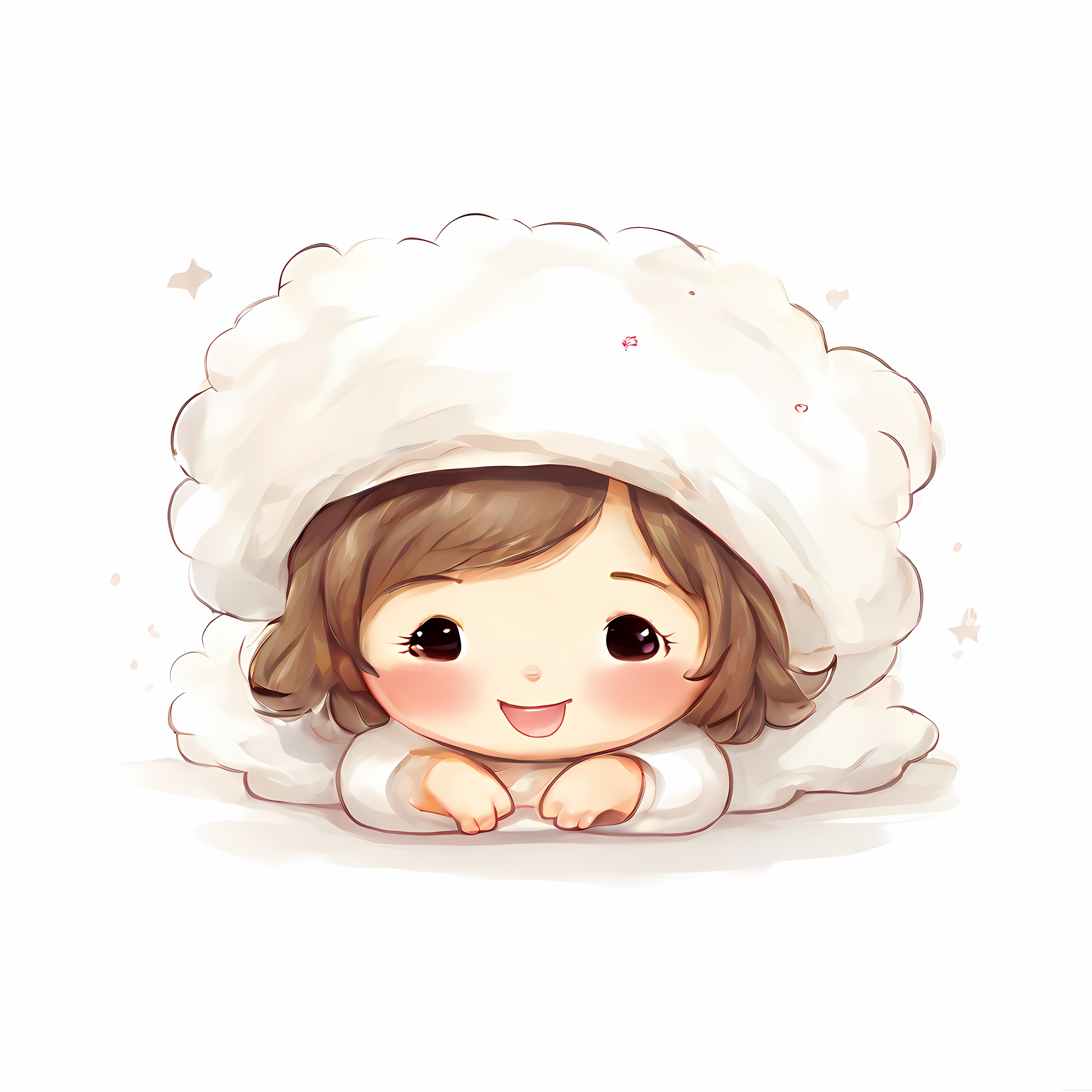 Beyaz Bulut Şapkalı Sevimli Chibi Kız: Pastel Anime Karakter Tasarımı