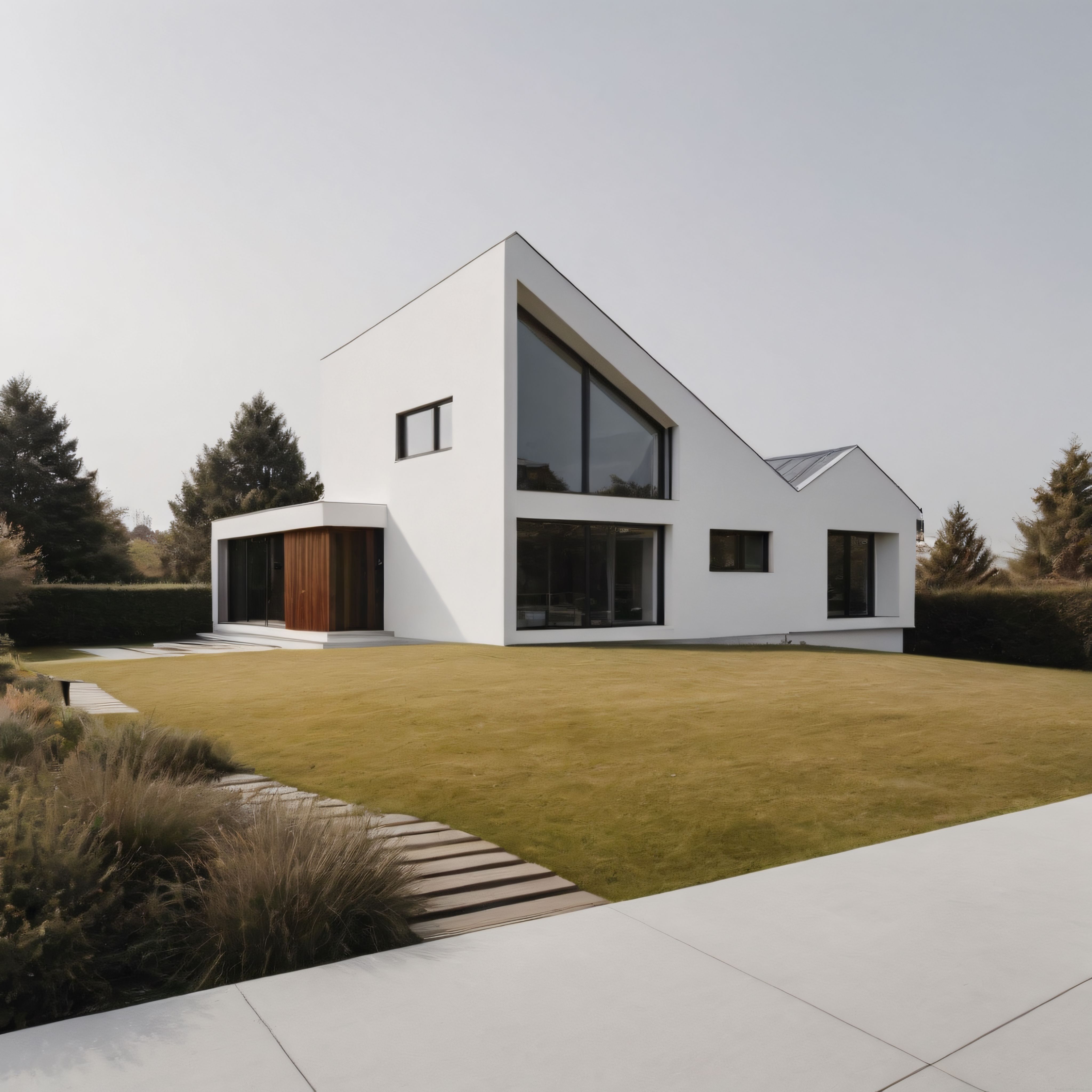 Beyaz Cepheli Modern Villa: Minimalist Mimari ve Doğal Bahçe Tasarımı