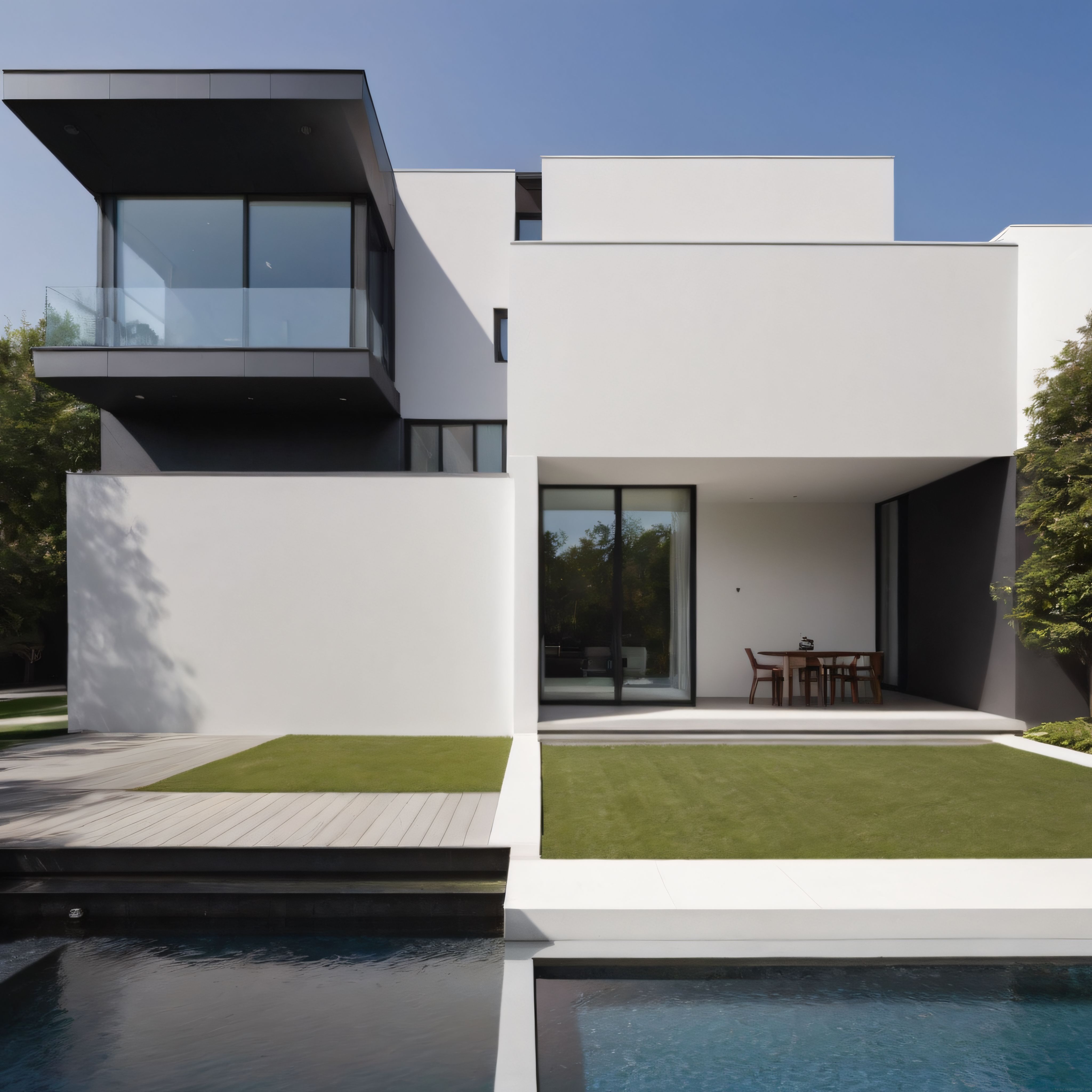 Beyaz Cepheli Modern Villa ve Minimalist Peyzaj: Geometrik Konut