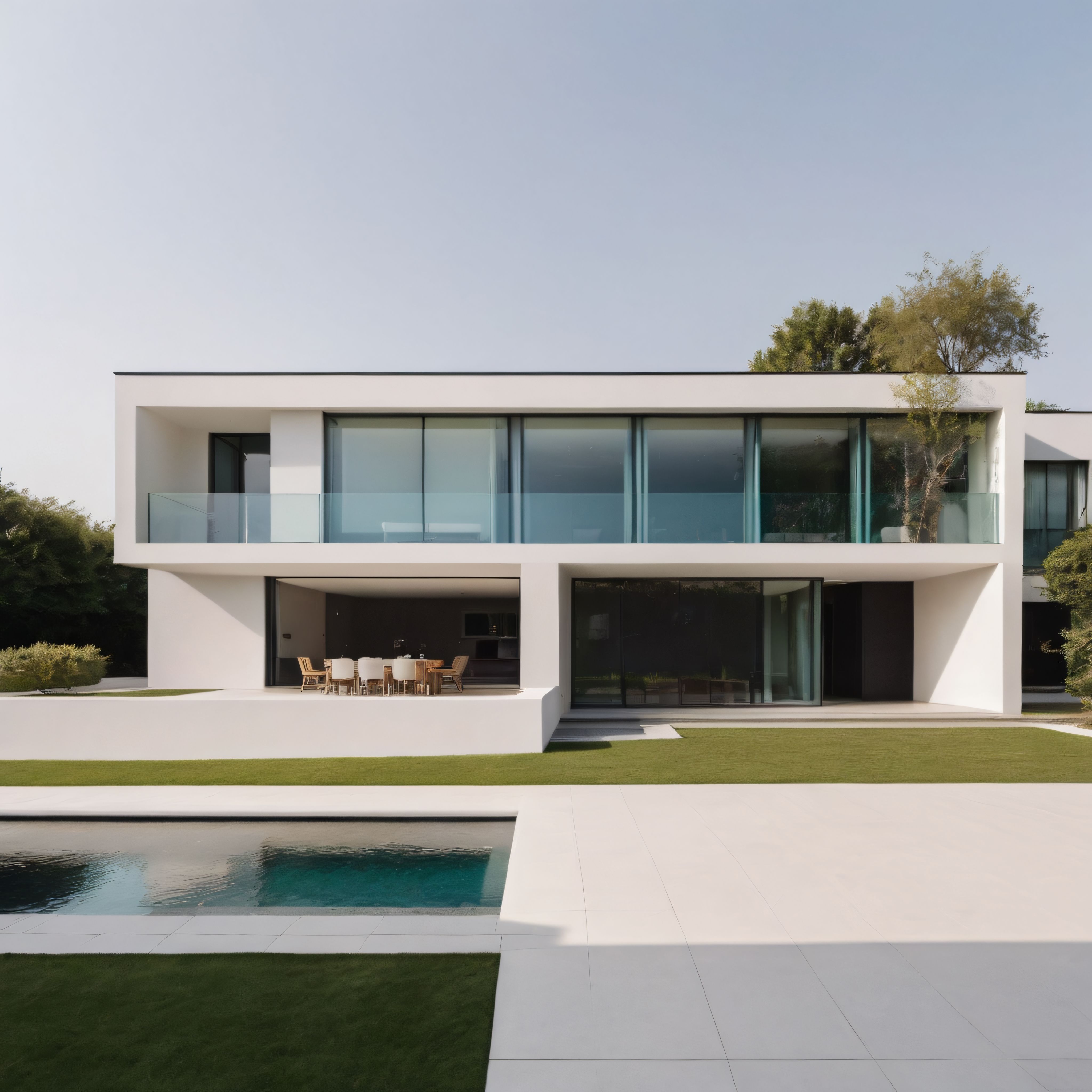 Beyaz Cepheli Modern Villa ve Sonsuzluk Havuzlu Lüks Peyzaj Düzenlemesi