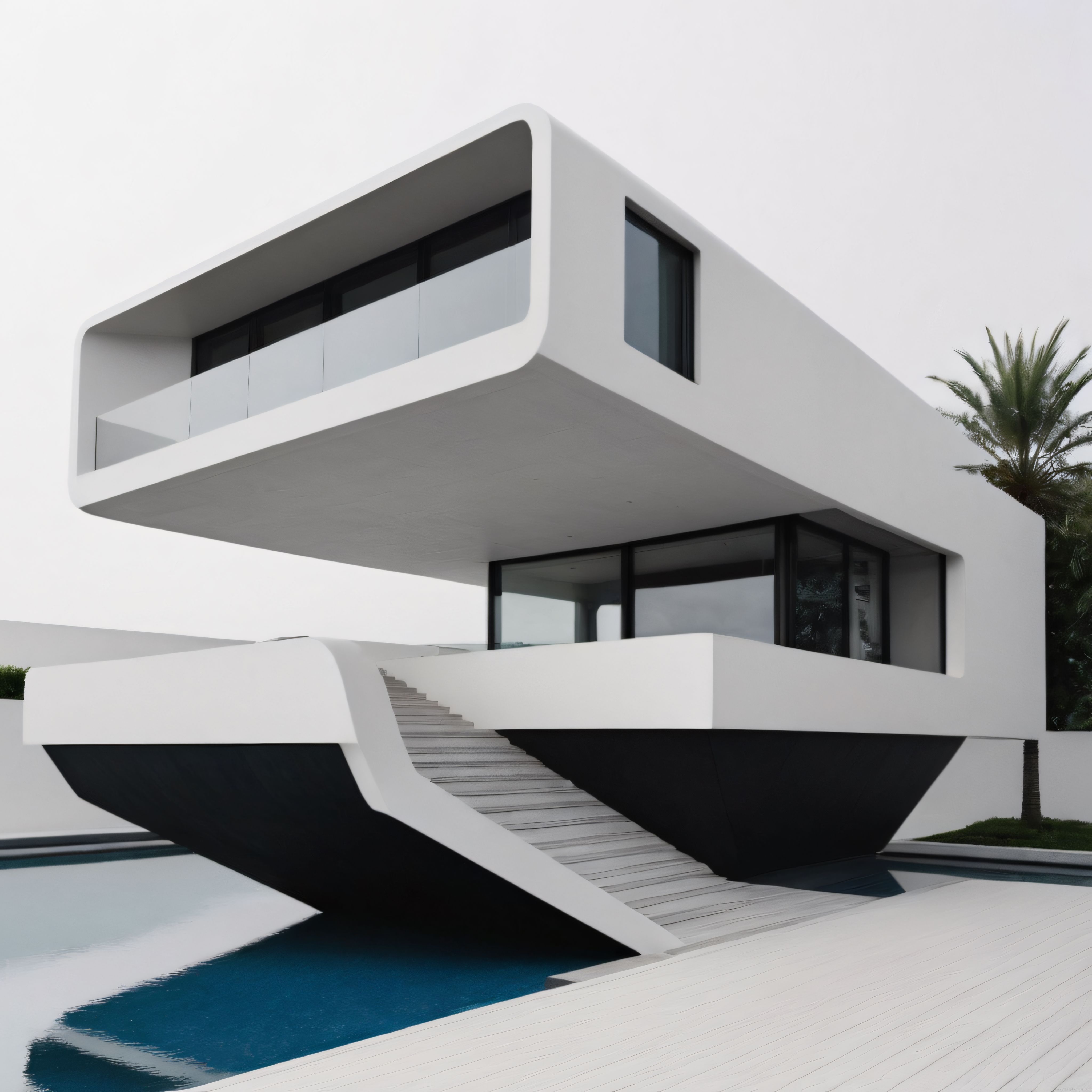 Beyaz Cepheli ve Fütüristik Çizgilere Sahip Lüks Modern Villa Tasarımı
