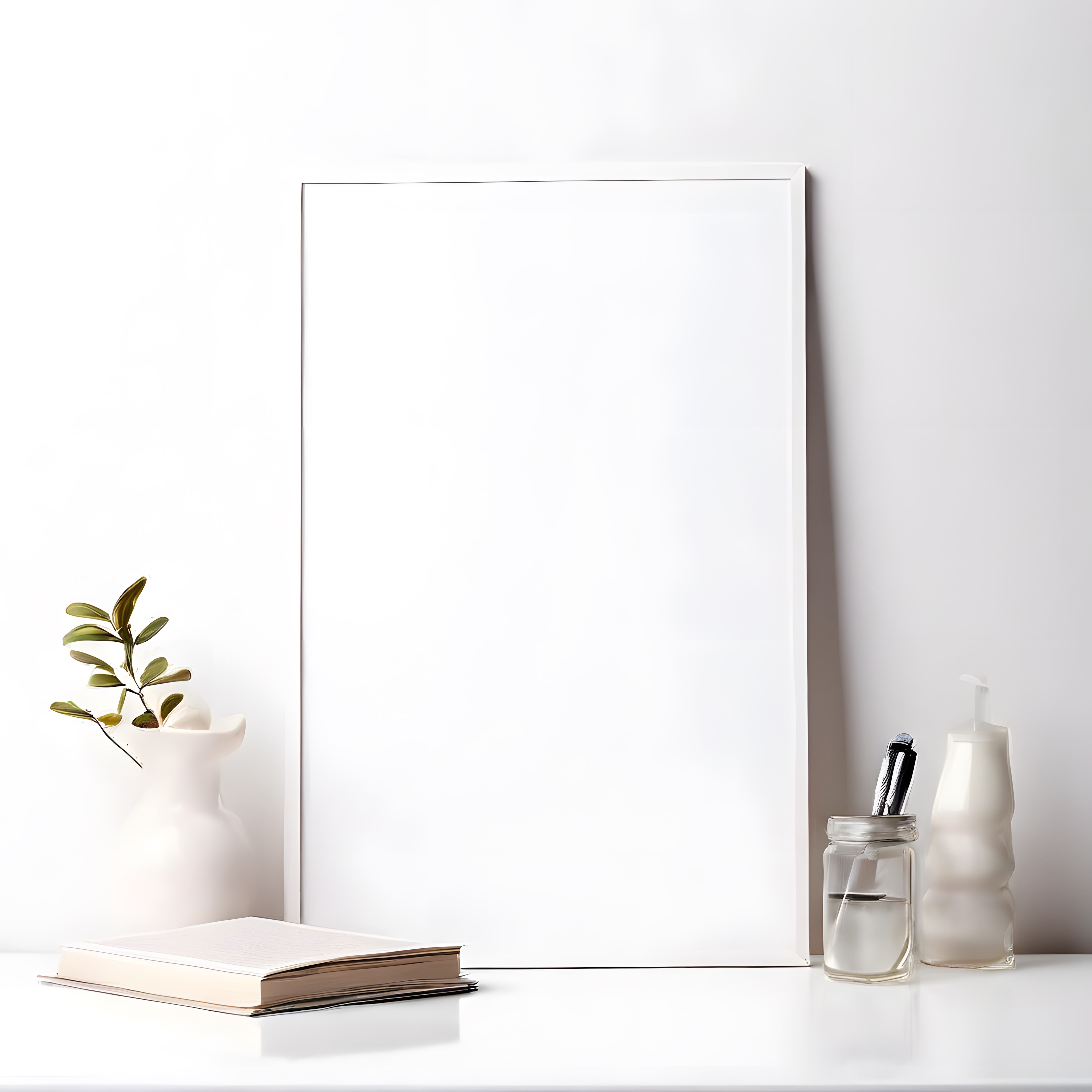 Beyaz Çerçeve ve Minimalist Dekorasyon Eşyaları ile Şık İç Mekan Köşesi