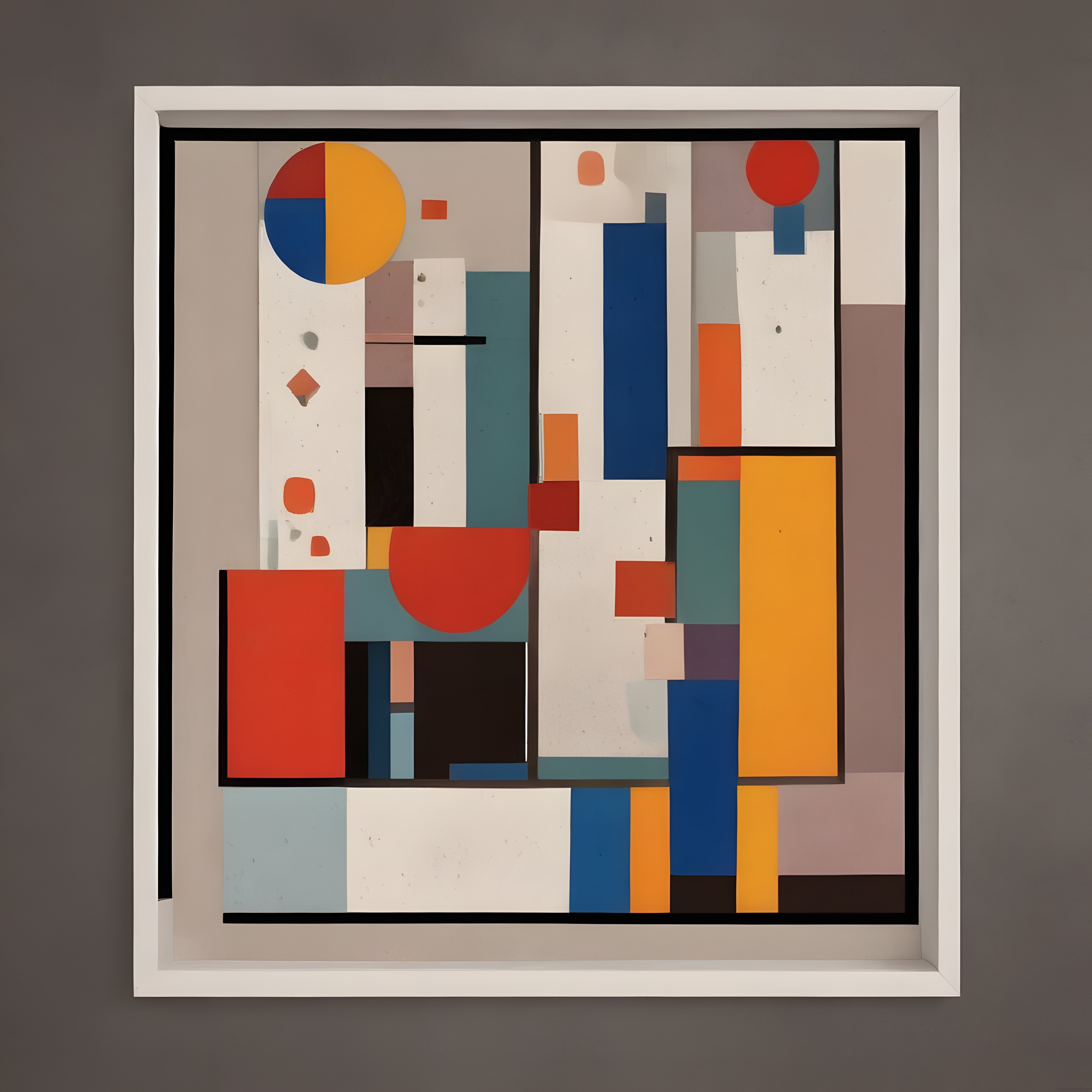Beyaz Çerçevede Soyut Geometrik Renkli Formlardan Oluşan Modern Sanat Eseri