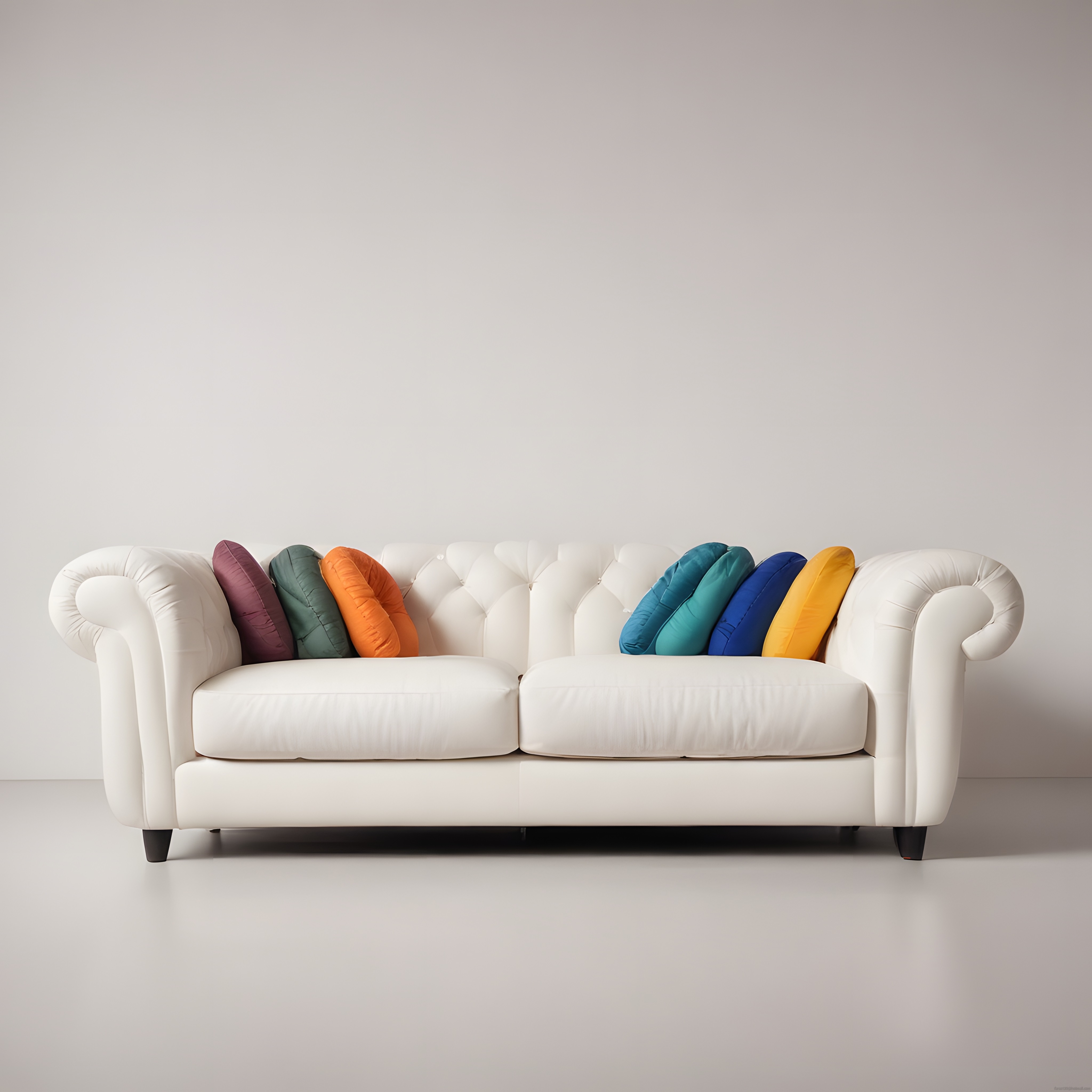 Beyaz Chesterfield Kanepede Renkli Yastıklarla Göz Alıcı ve Modern Salon Dekoru