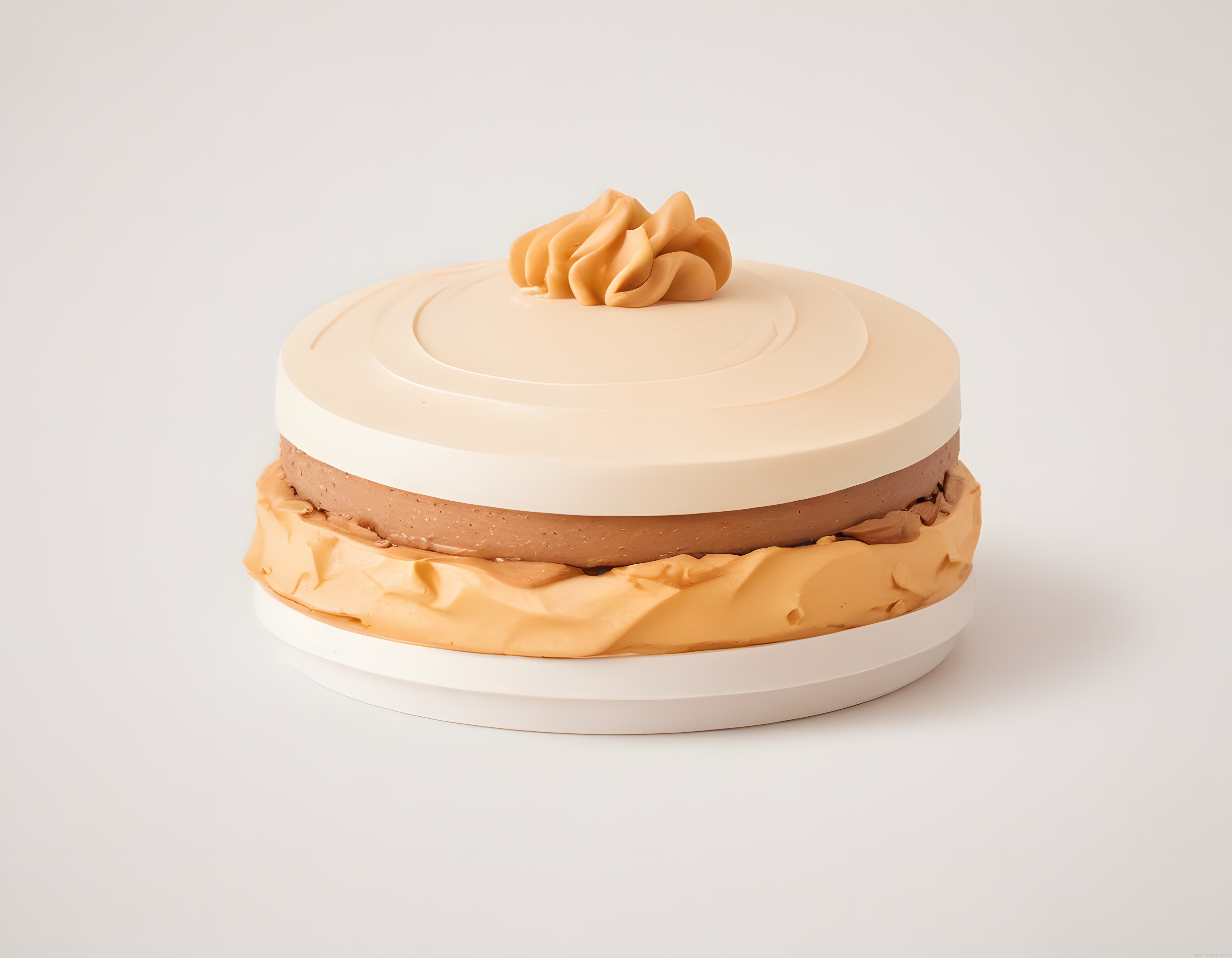 Beyaz Çikolata ve Karamel Katmanlı Modern Mousse Pasta Sunumu