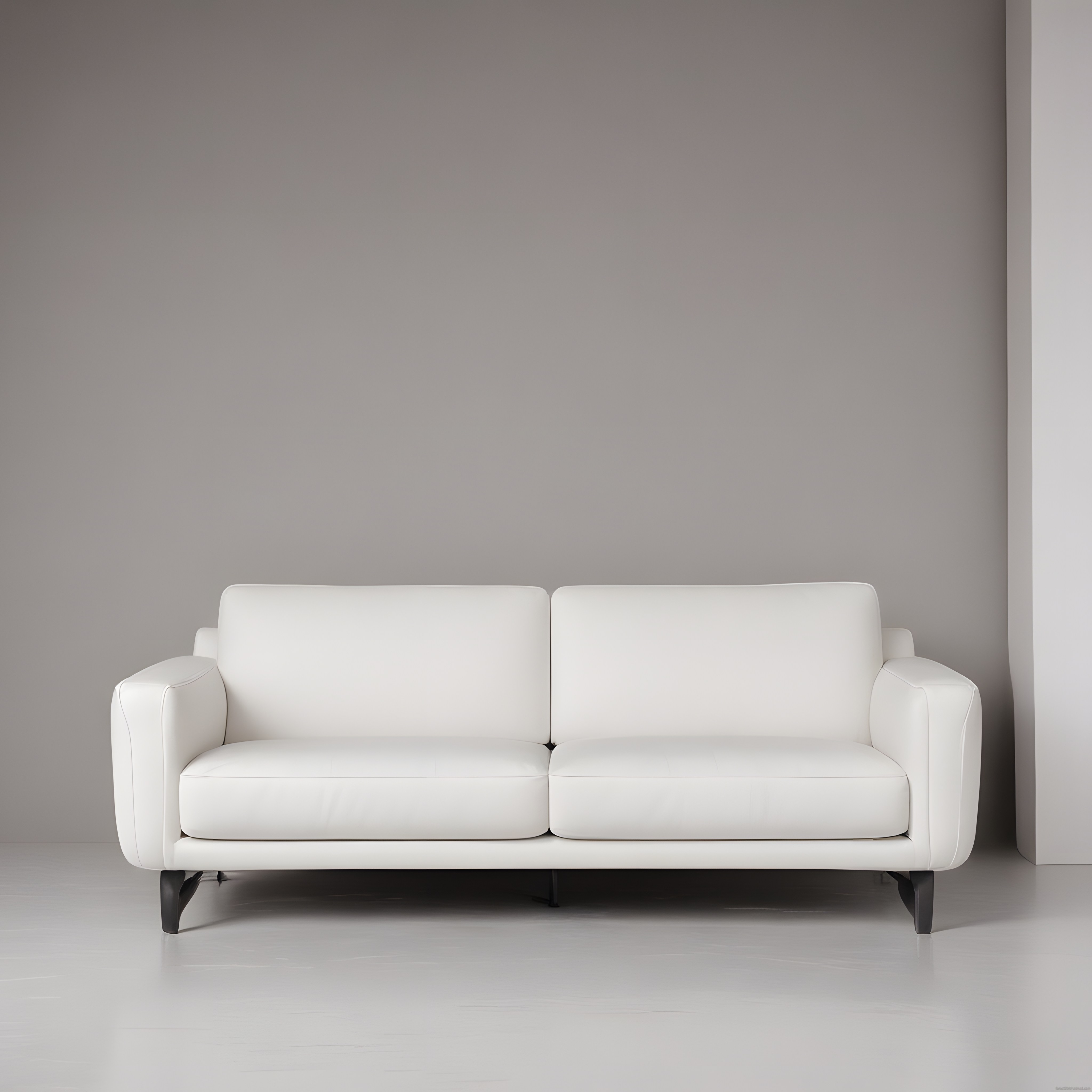 Beyaz Deri Kanepe ve Gri Duvarlı Modern Minimalist Salon Dekorasyonu