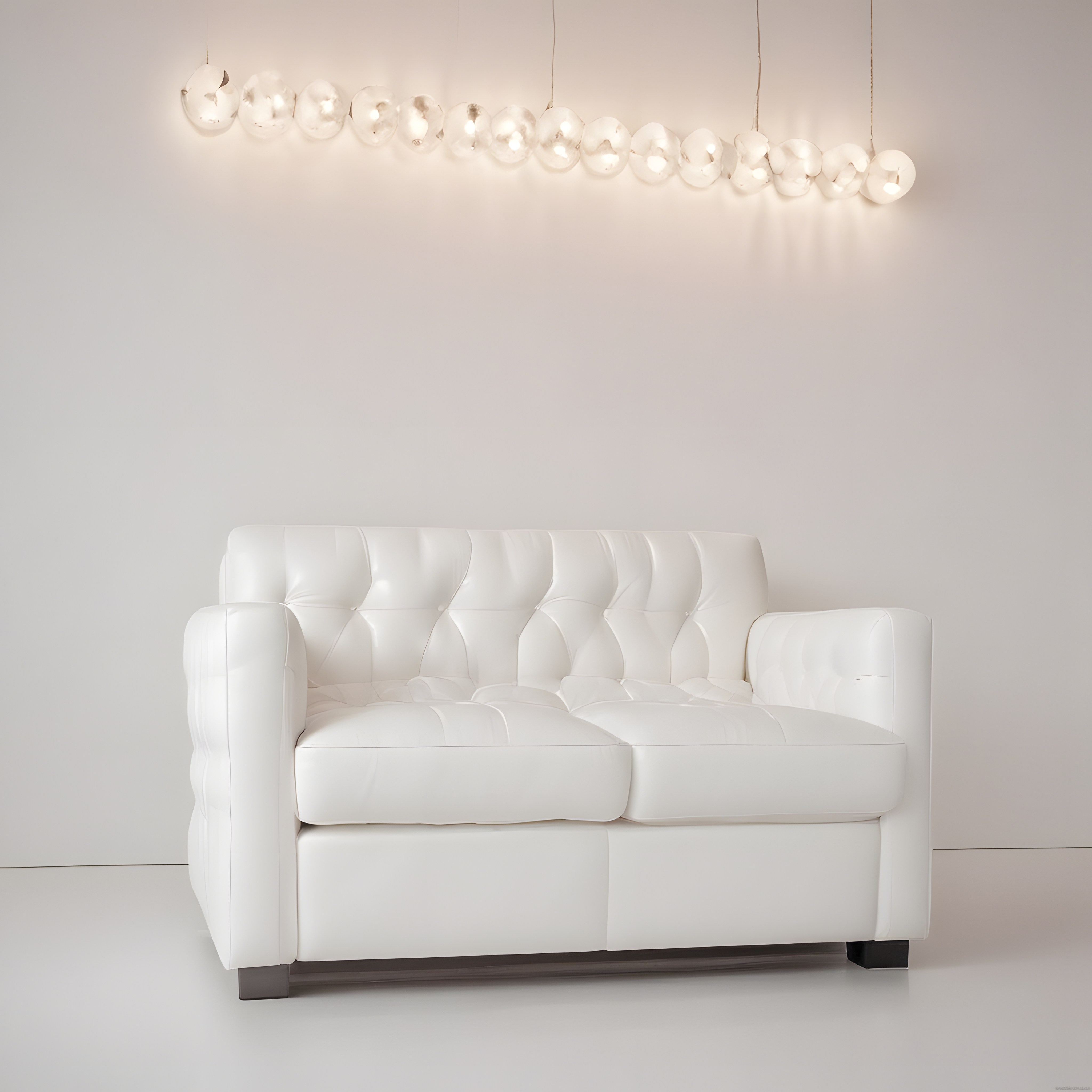 Beyaz Deri Kanepe ve Modern Cam Avize ile Minimalist Dekorasyon