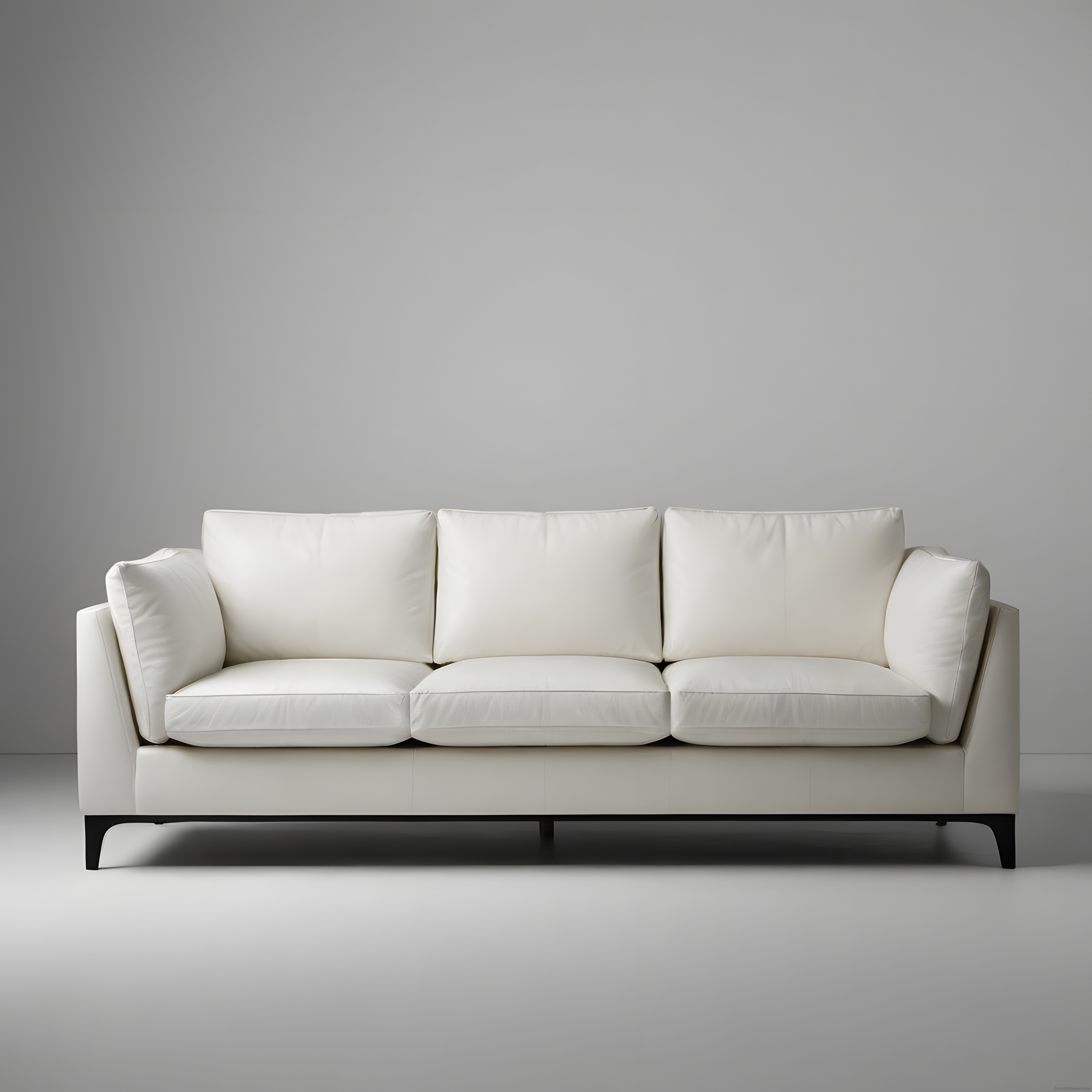 Beyaz Deri Kaplamalı Modern Üçlü Kanepe ve Minimalist İç Mekan Dekorasyonu