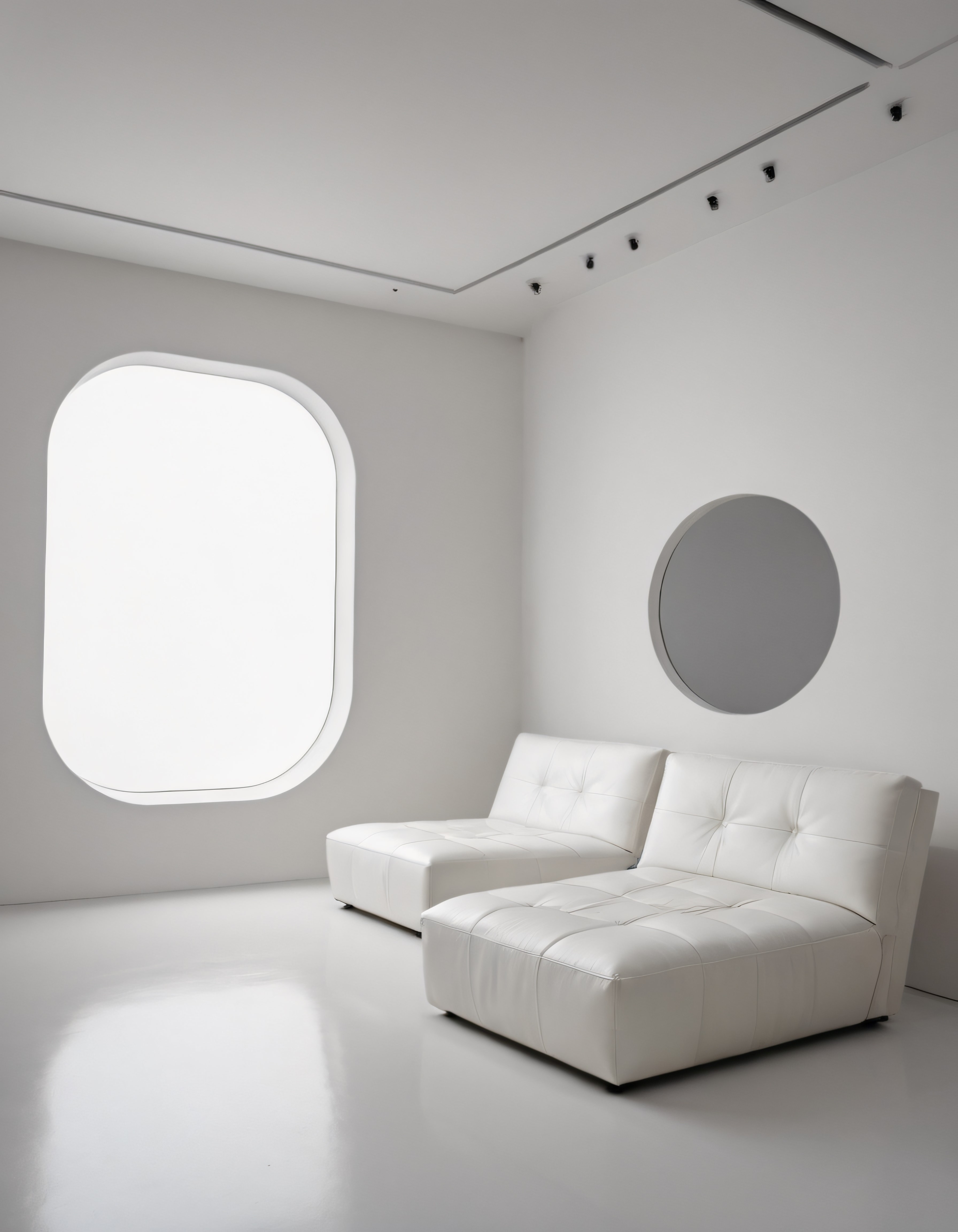 Beyaz Deri Koltukların Hüküm Sürdüğü Fütüristik Minimalist Stüdyo Alanı