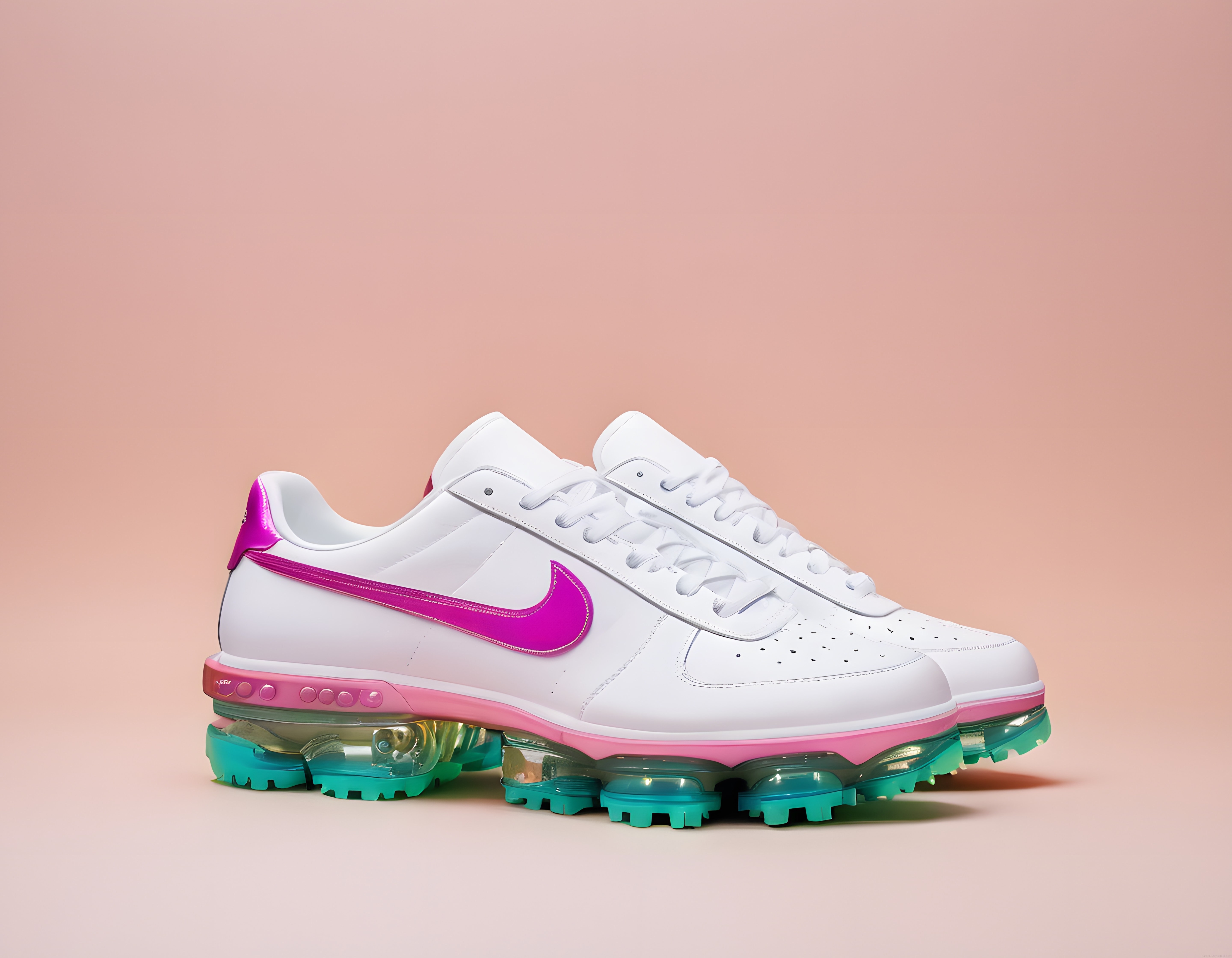 Beyaz Deri Üstü ve Pembe Detaylı Modern Nike Spor Ayakkabı Görseli